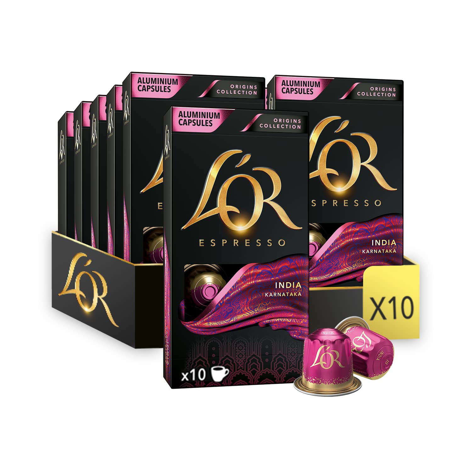 L'Or Espresso India Coffee Pods - Sweet & Spicy Flavor, Nutmeg & Clove Notes | 100 Recyclable Capsules