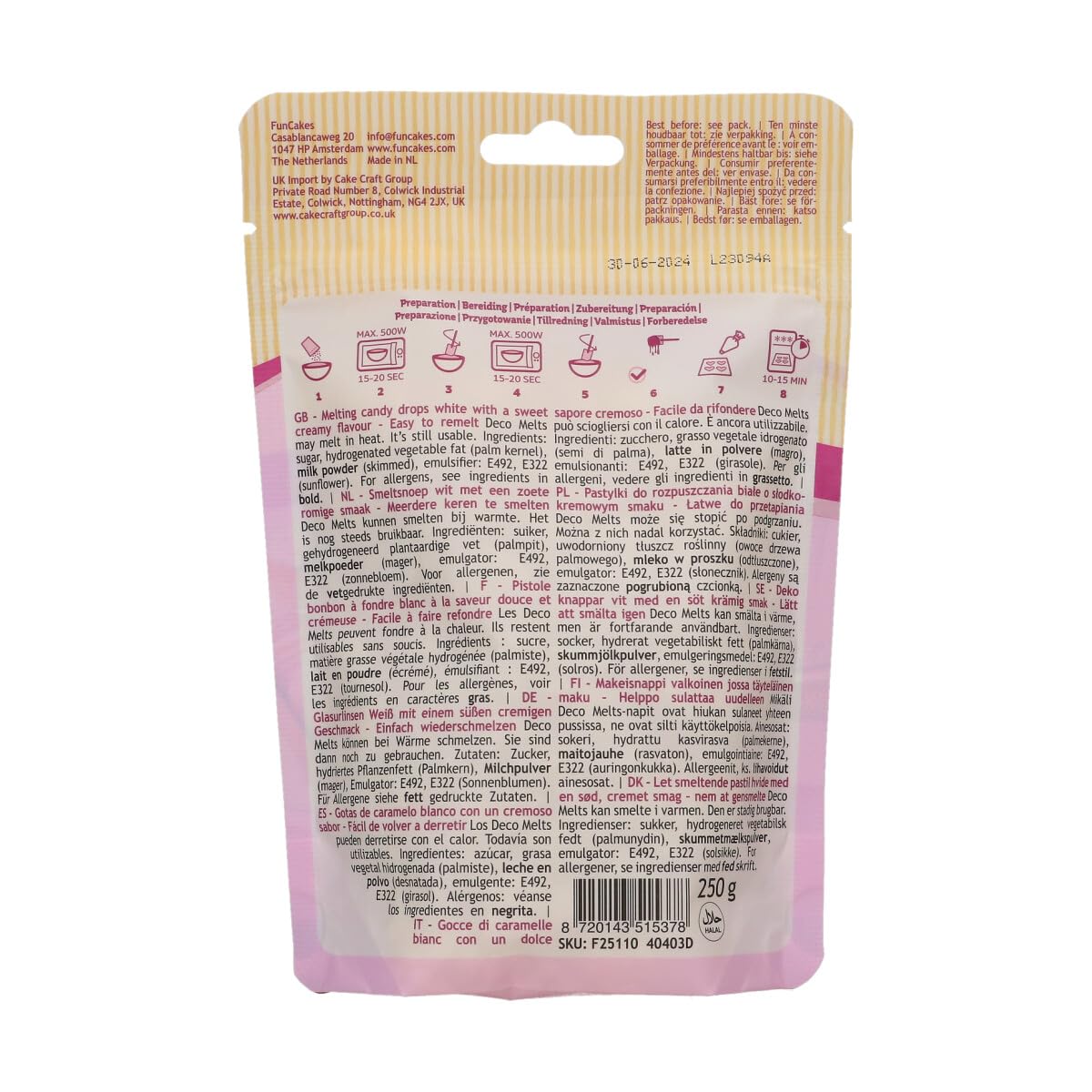 FunCakes - Deco Melts White Coating, AZO Free, 250 g 4