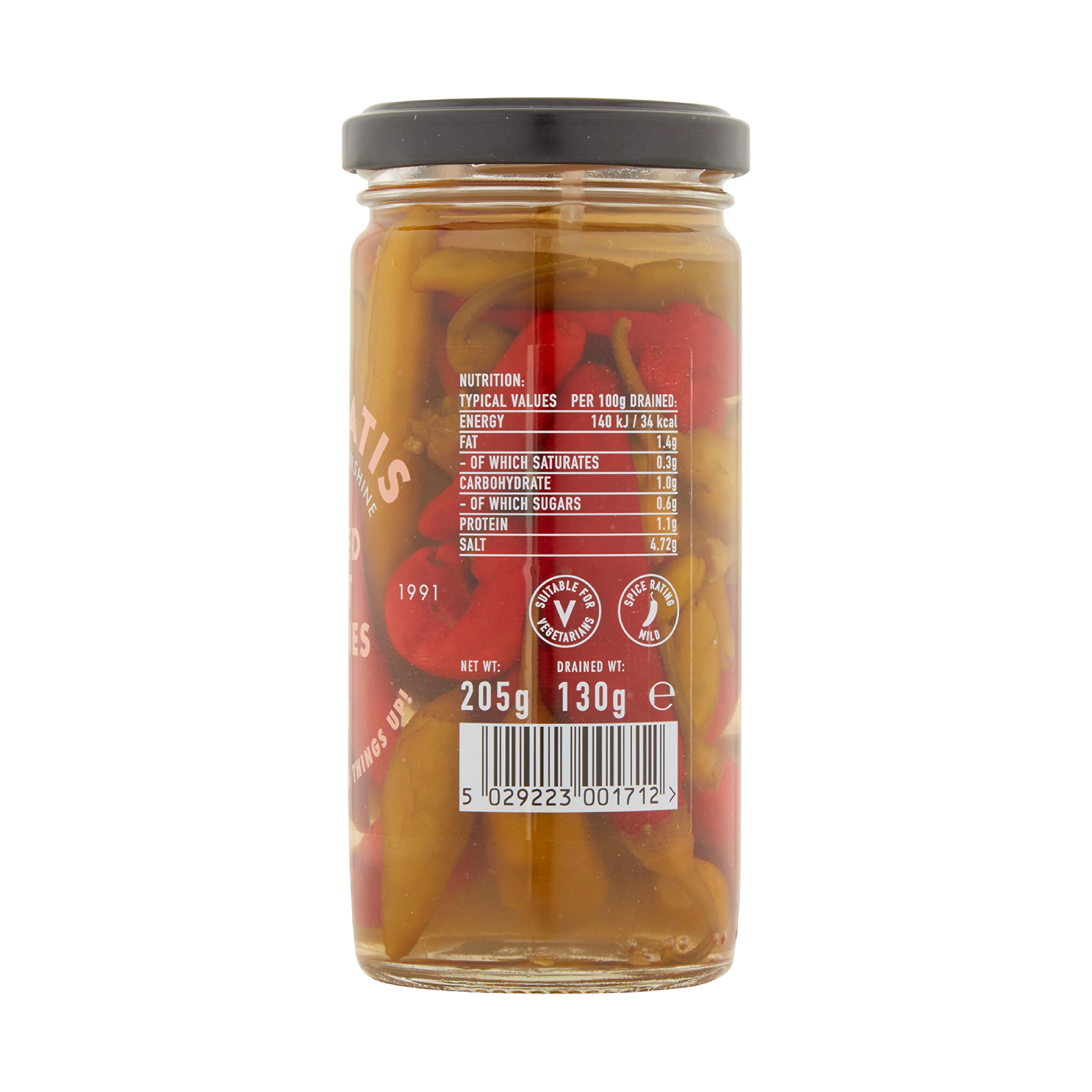 Karyatis Mixed Hot Chillies in Brine, Glass Jar, 205 g