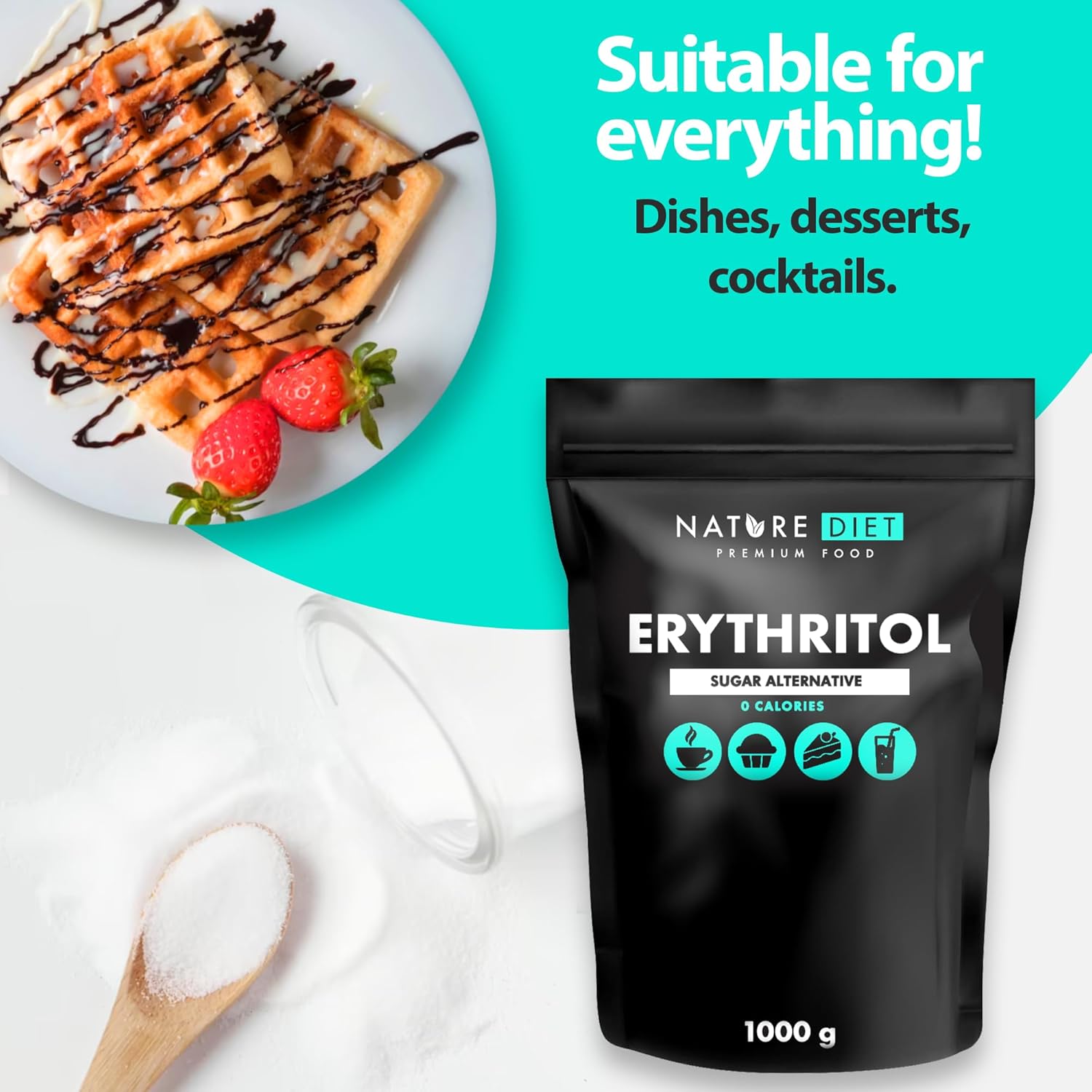 Nature Diet - Erythritol 1000 g, Natural Sweetener, Zero Calories, Sugar Substitute