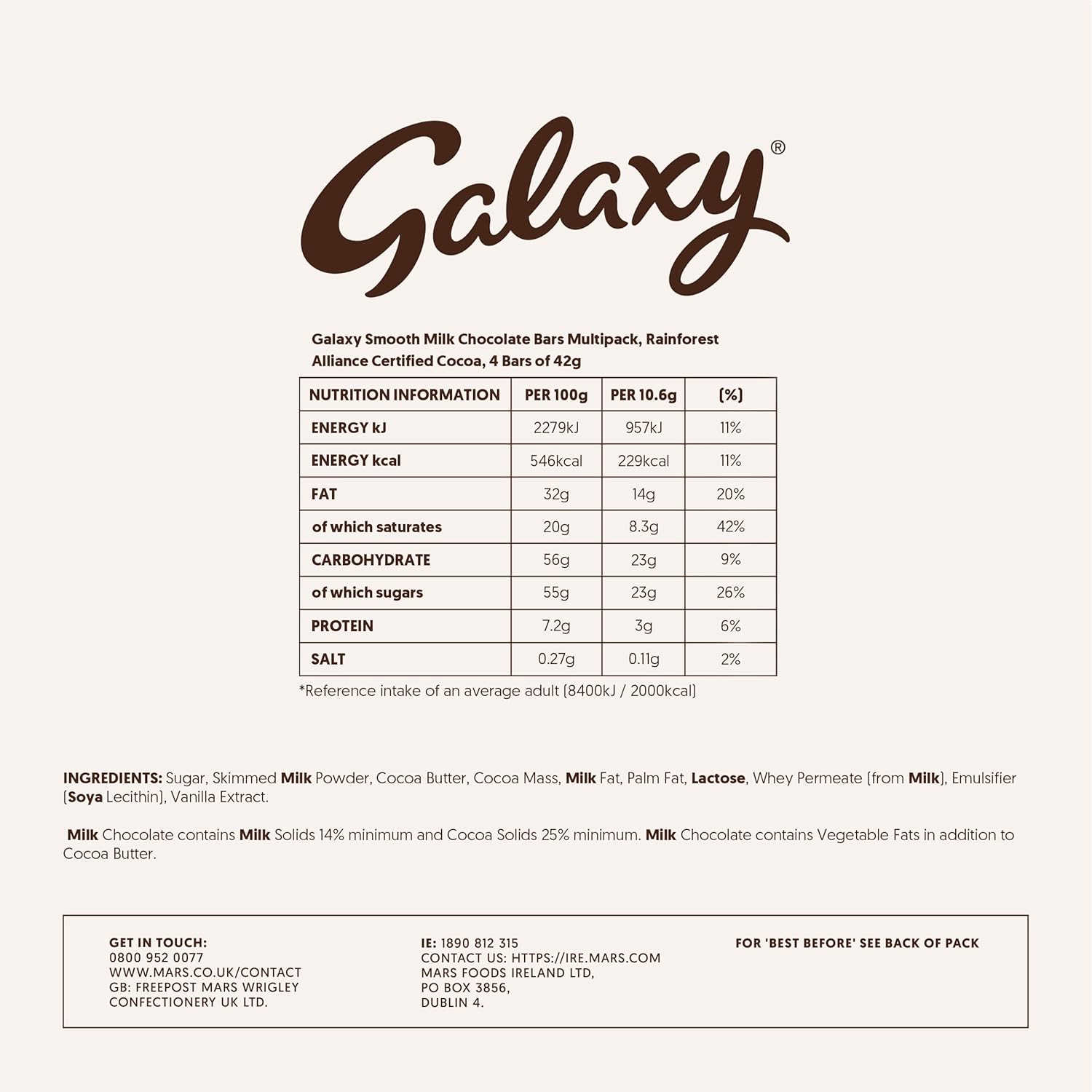 Galaxy Smooth Milk Chocolate Bars, Sharing Pack, 4 x 42g 5