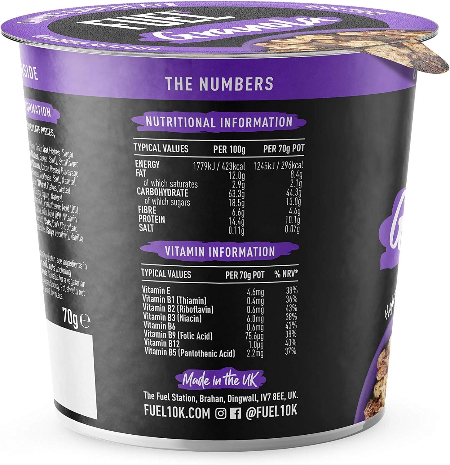 FUEL10K Chocolate Protein Granola Cereal Pot, 70g (Pack of 8) - Vegan-Friendly, High Protein Breakfast Snack 3