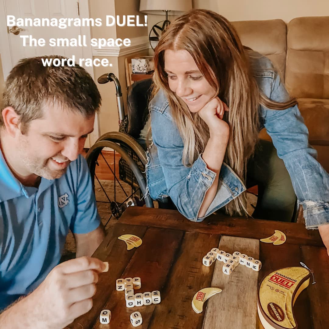 BANANAGRAMS Duel Word Game for Two Players with 24 Letter Dice and Banana-Themed Challenge Cards 4