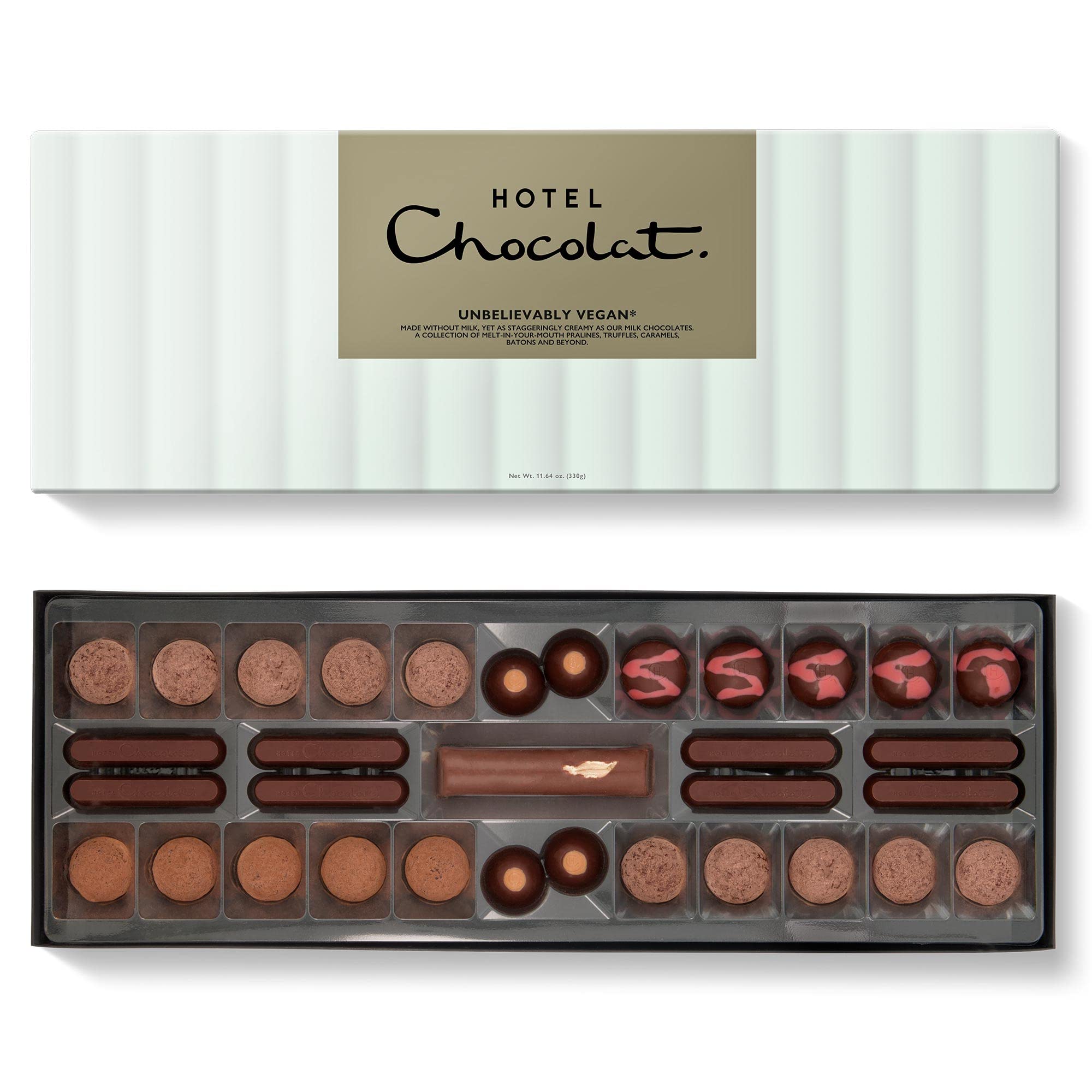 Hotel Chocolat Unbelievably Vegan Sleekster - 33 Vegan Chocolates, 330g, Nutmilk Cacao-Rich Treats