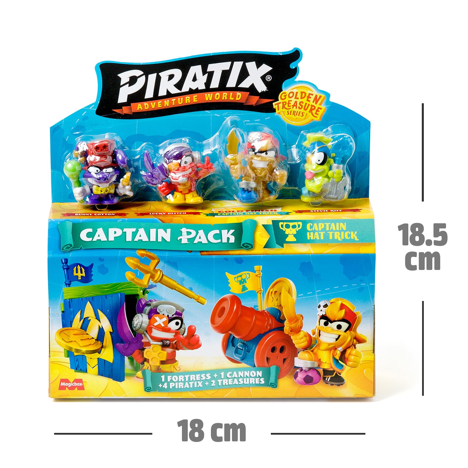 PIRATIX Golden Treasure Series – Captain Pack Hat Trick - 4 Collectible Figures with Fortress, Cannon & Exclusive Treasures