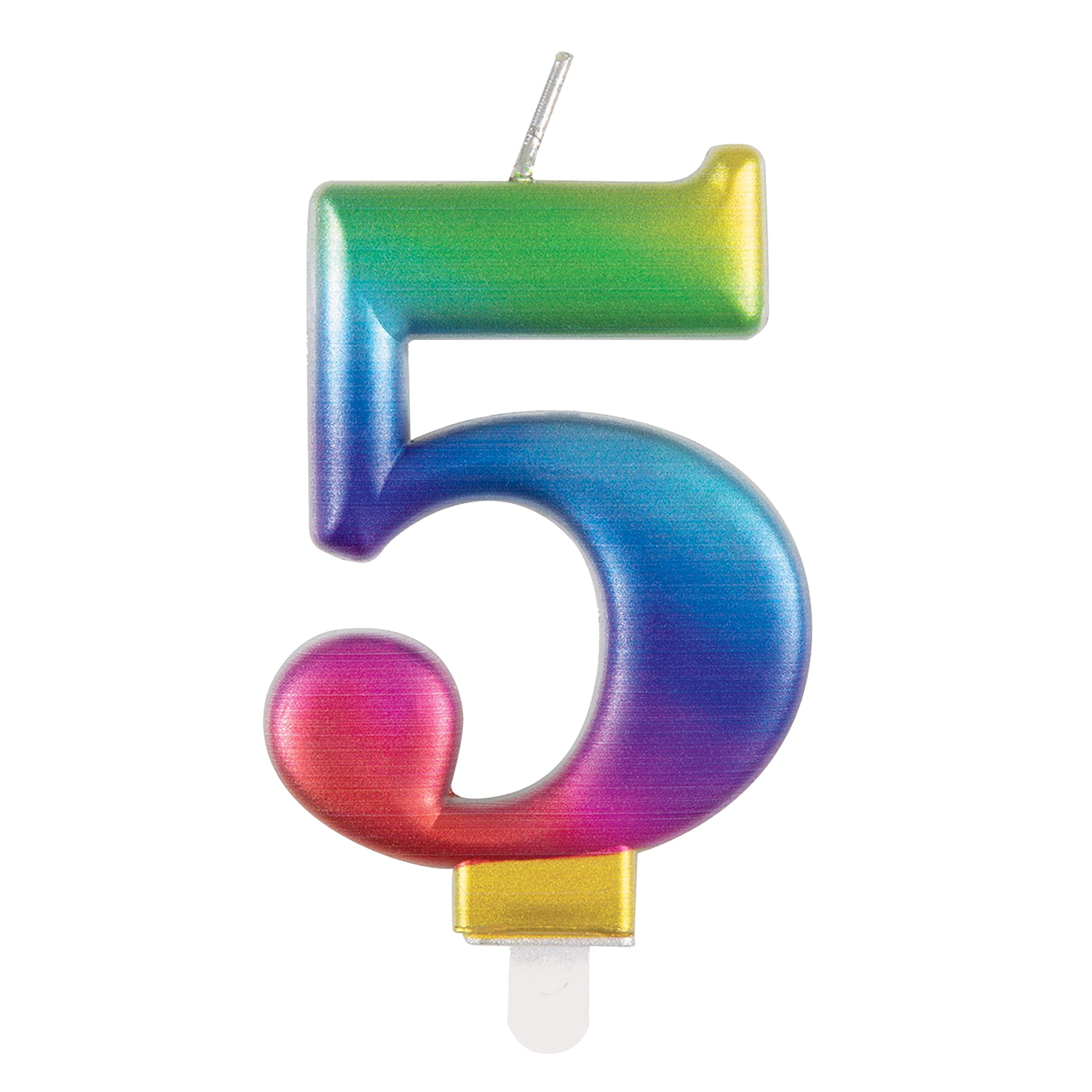 Unique Metallic Rainbow Number 5 Birthday Candle - 7cm Tall | Wax Material | Unscented