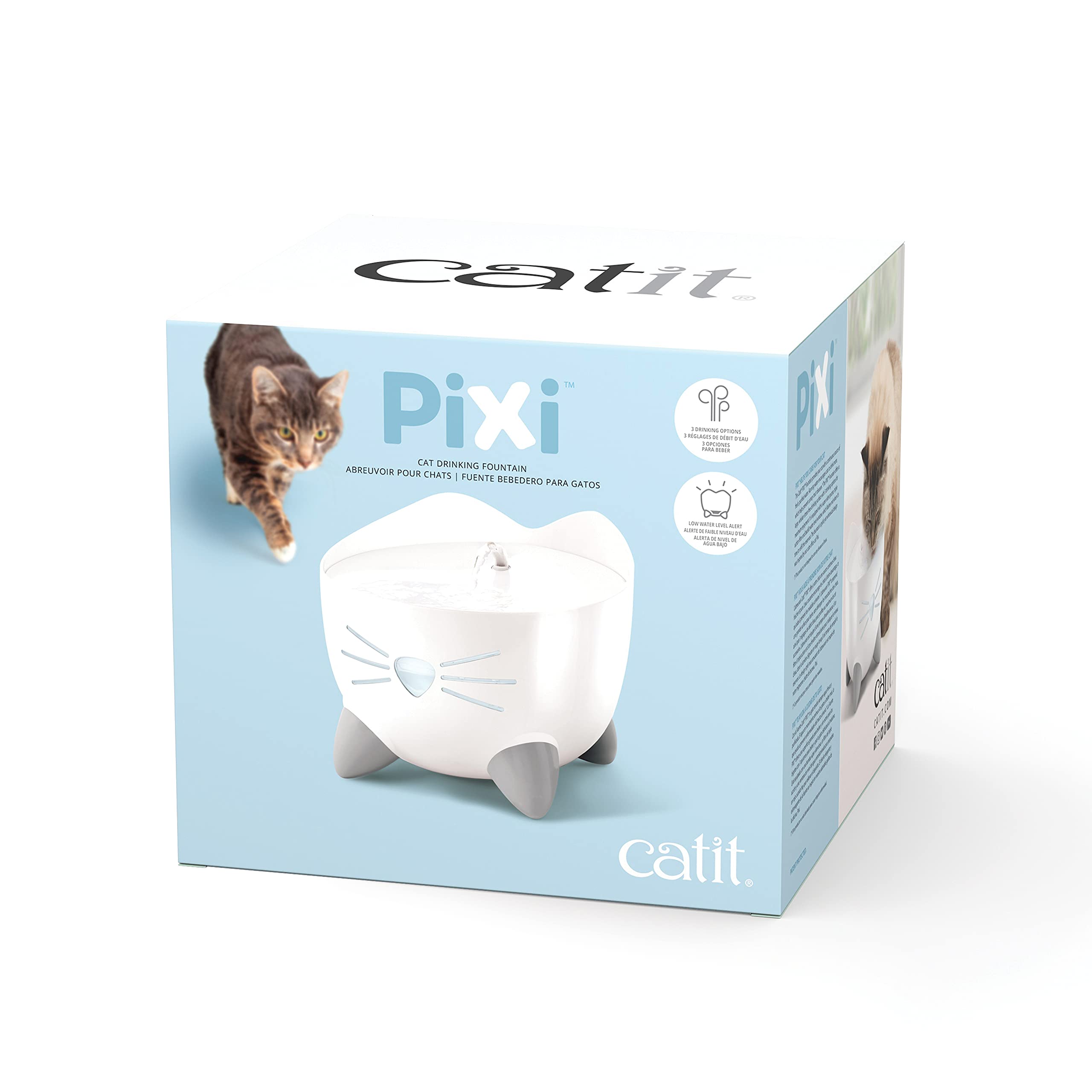 Catit PIXI Cat Drinking Fountain - White Stainless Steel Top | 2.0L Capacity | Triple Filter 2