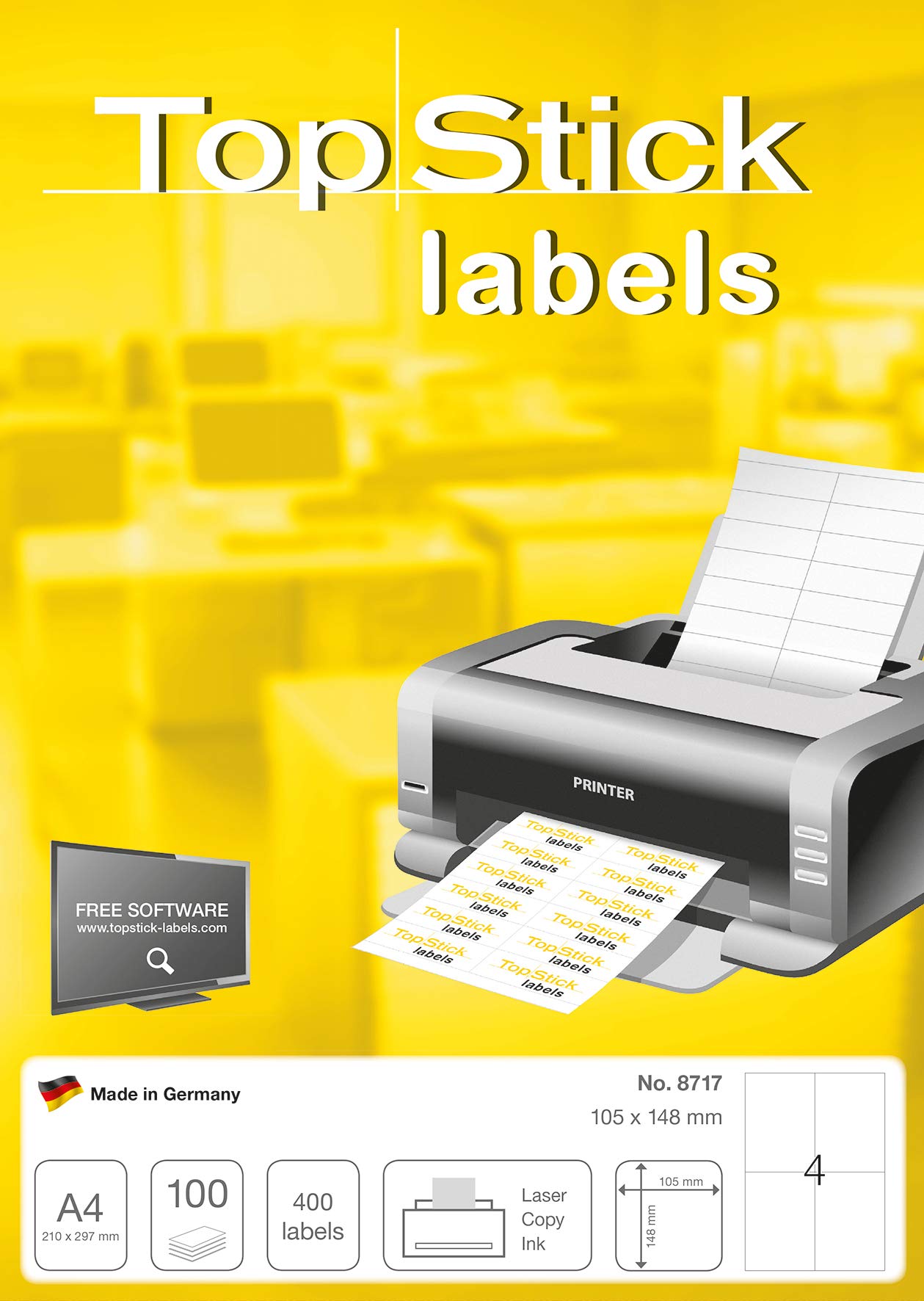 TopStick 8717 Parcel Shipping Labels - 4 Labels per A4 Sheet, 105 x 148 mm | 100 Sheets 3