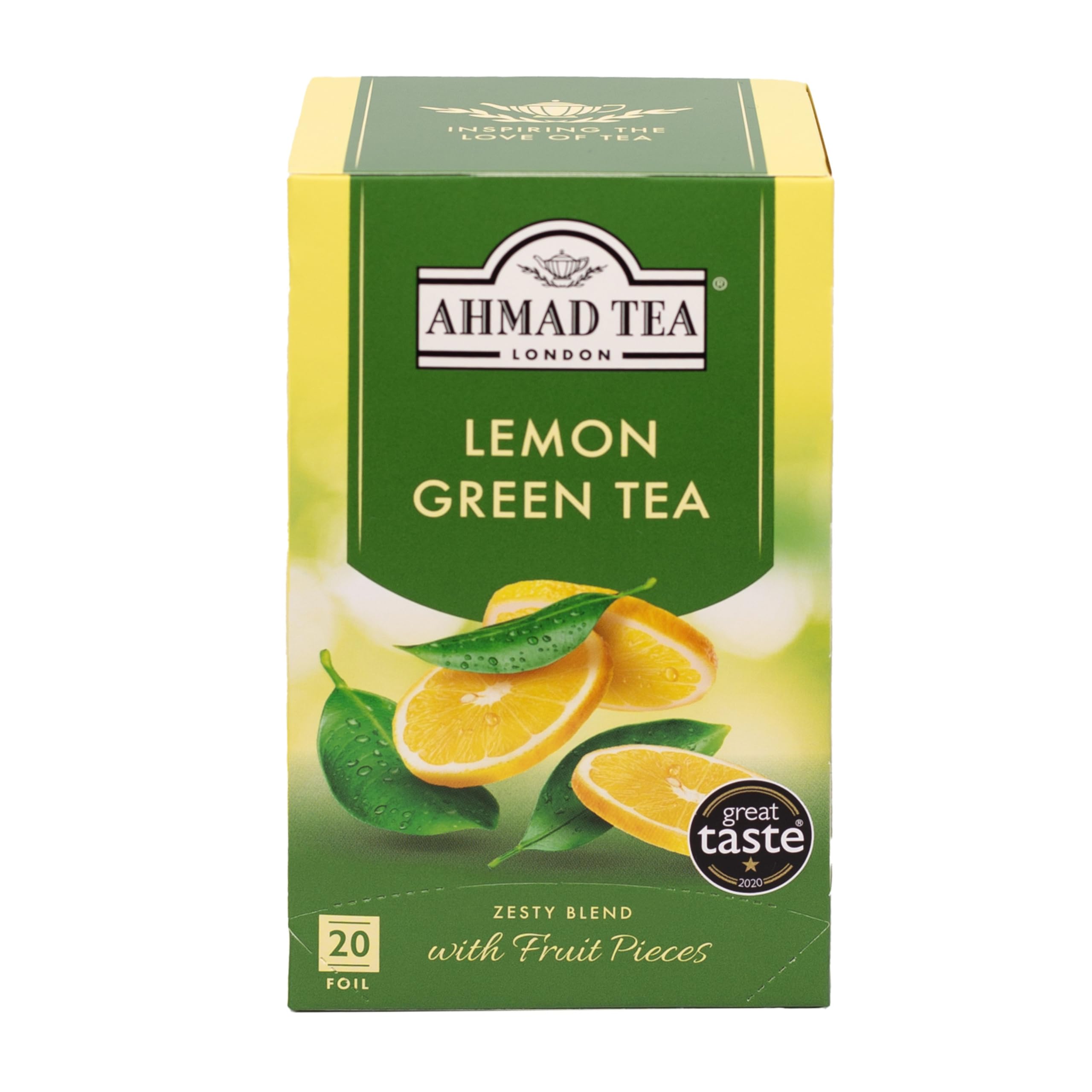 Ahmad Tea Lemon Vitality Green Tea | 20 Individually Foil-Wrapped Teabags | Fresh Citrus Green Tea Blend
