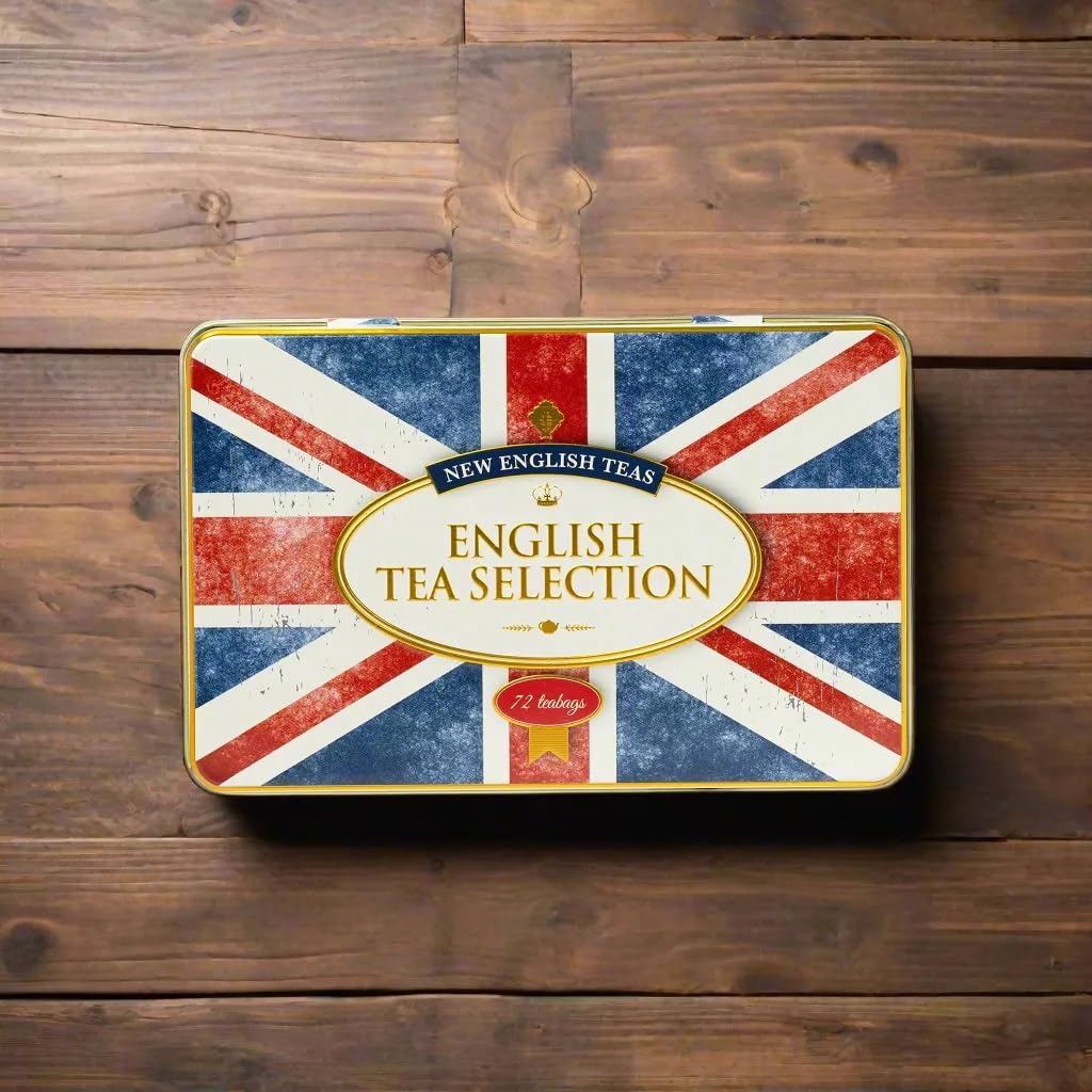 New English Teas Union Jack Flag Tin - 72 Teabag Selection of English Breakfast, Earl Grey & Afternoon
