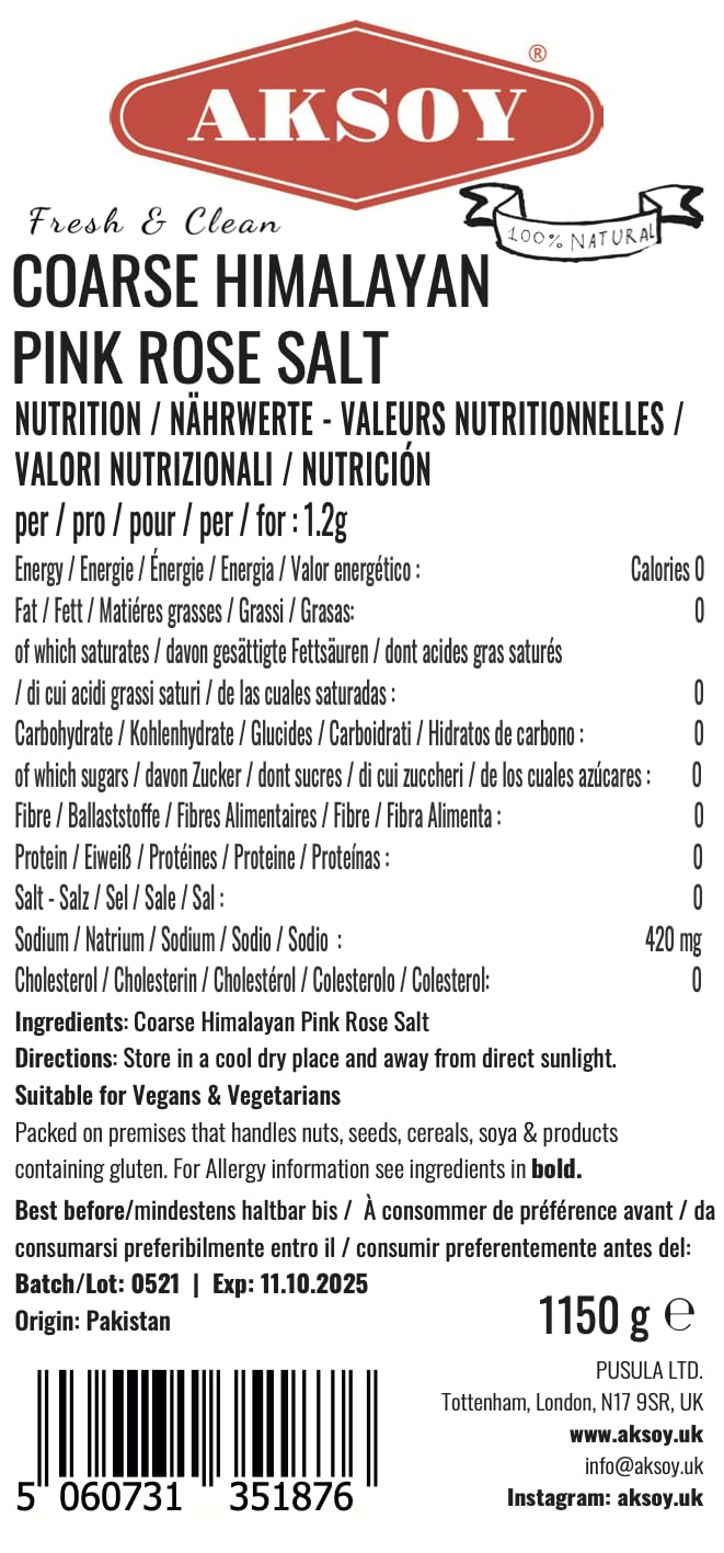 Aksoy Pink Himalayan Salt 1.15KG - Fine Grain, GMO Free, Chemical Free, Premium Himalayan Salt 6