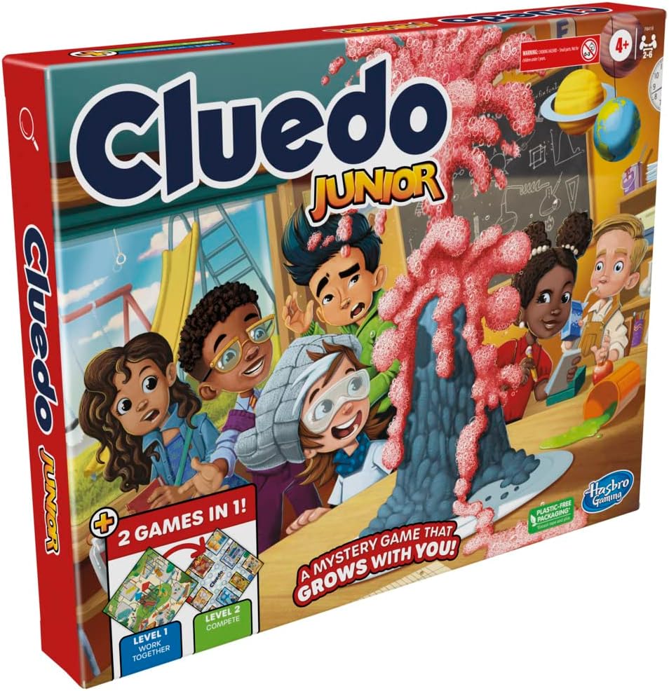 Clue Junior Game, 2-Sided Gameboard, 2 Games in 1, Clue Mystery Game for Younger Kids