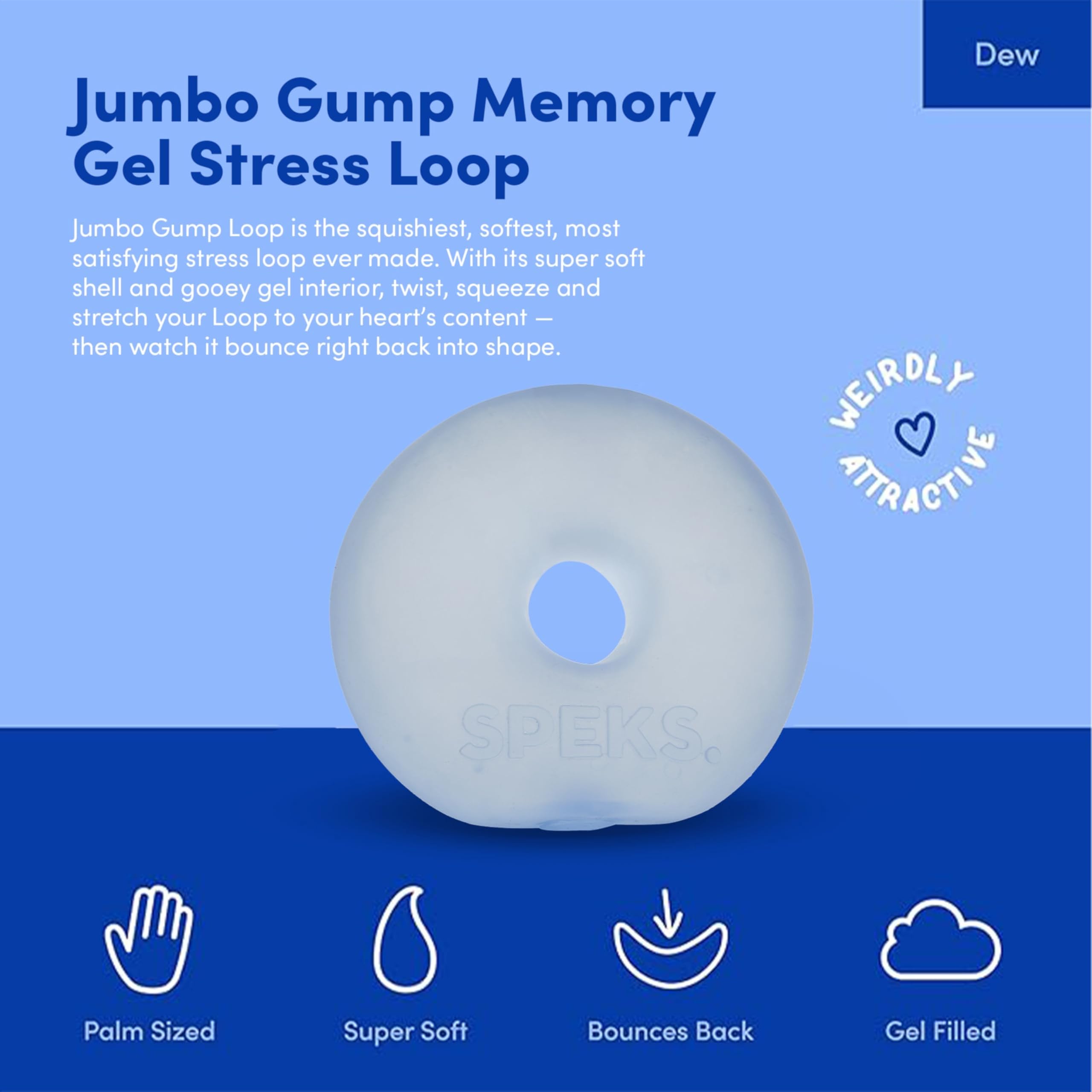 Speks Gump Jumbo Loop Gel-Filled Stress Ball - Ultra-Squishy Fidget Toy for Adults | Blue
