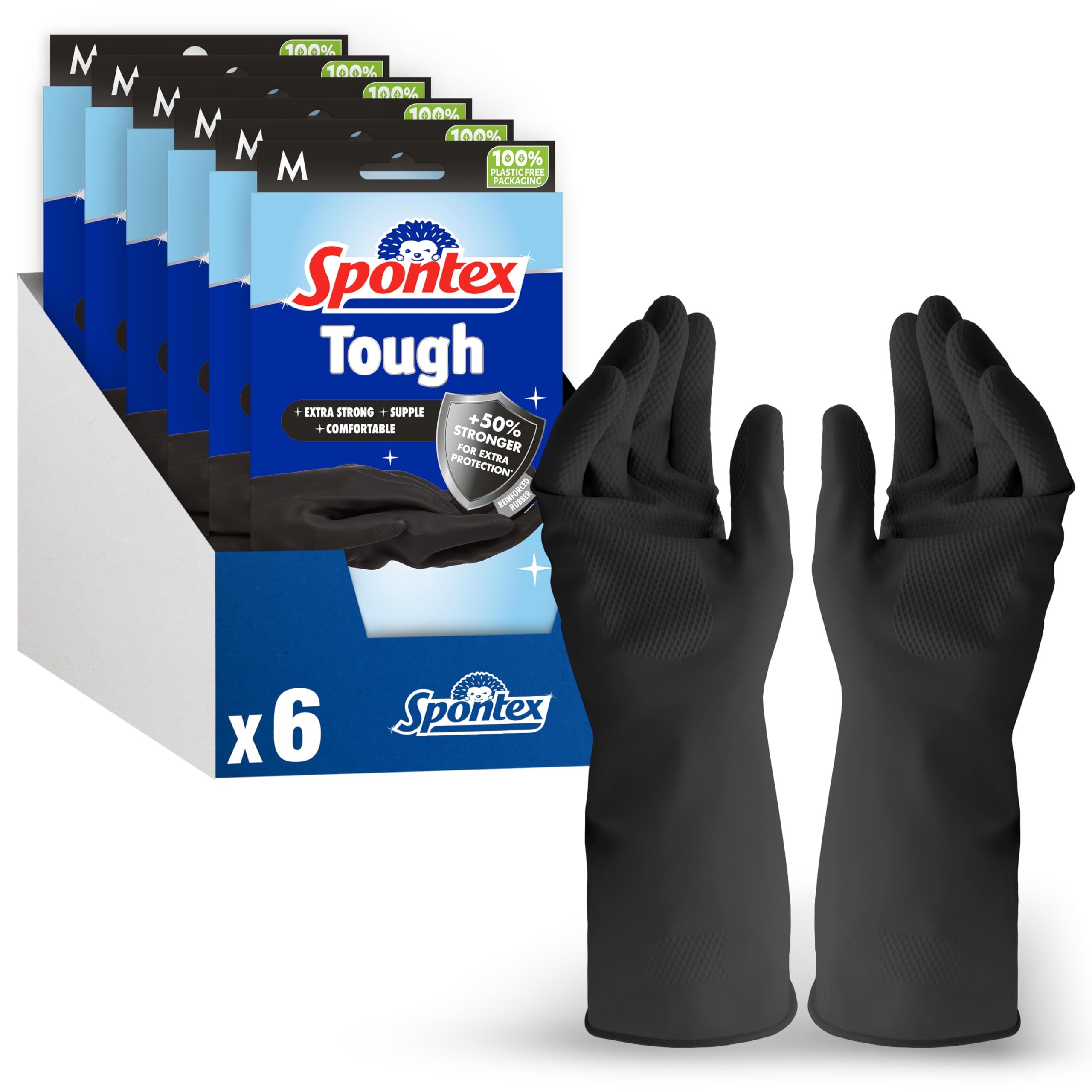 Spontex Tough Gloves Medium - Reinforced Reusable Cleaning Gloves