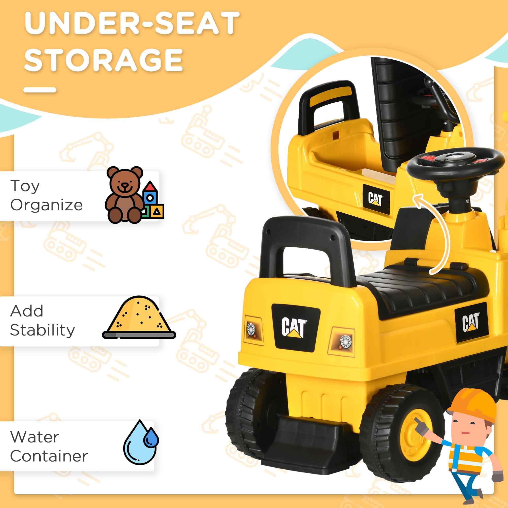 HOMCOM CAT Licensed Kids Ride-On Digger Toy | Foot-Powered | Ages 1-3 Years | Max Load 25kg 5