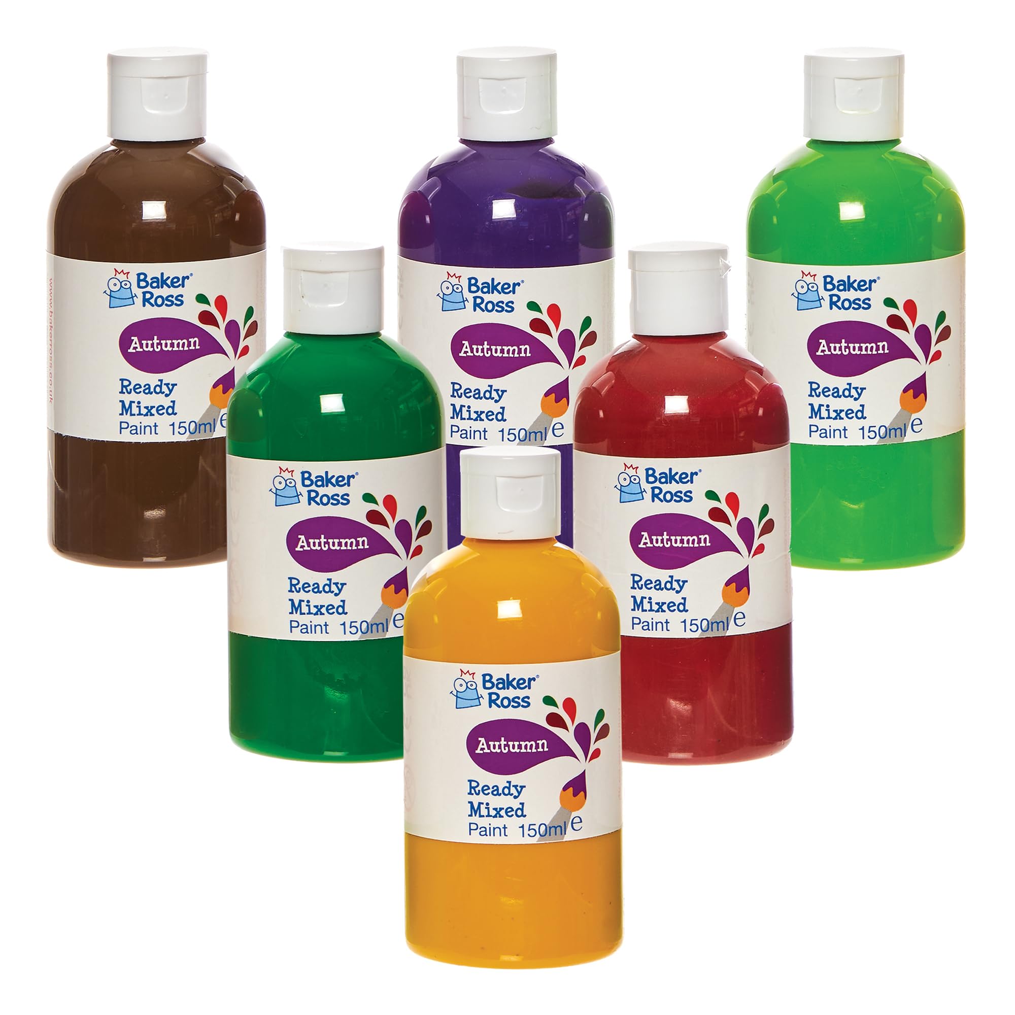 Baker Ross FN244 Autumn Ready Mixed Poster Paint Set - 6 x 150ml Bottles | Washable | Water-Based