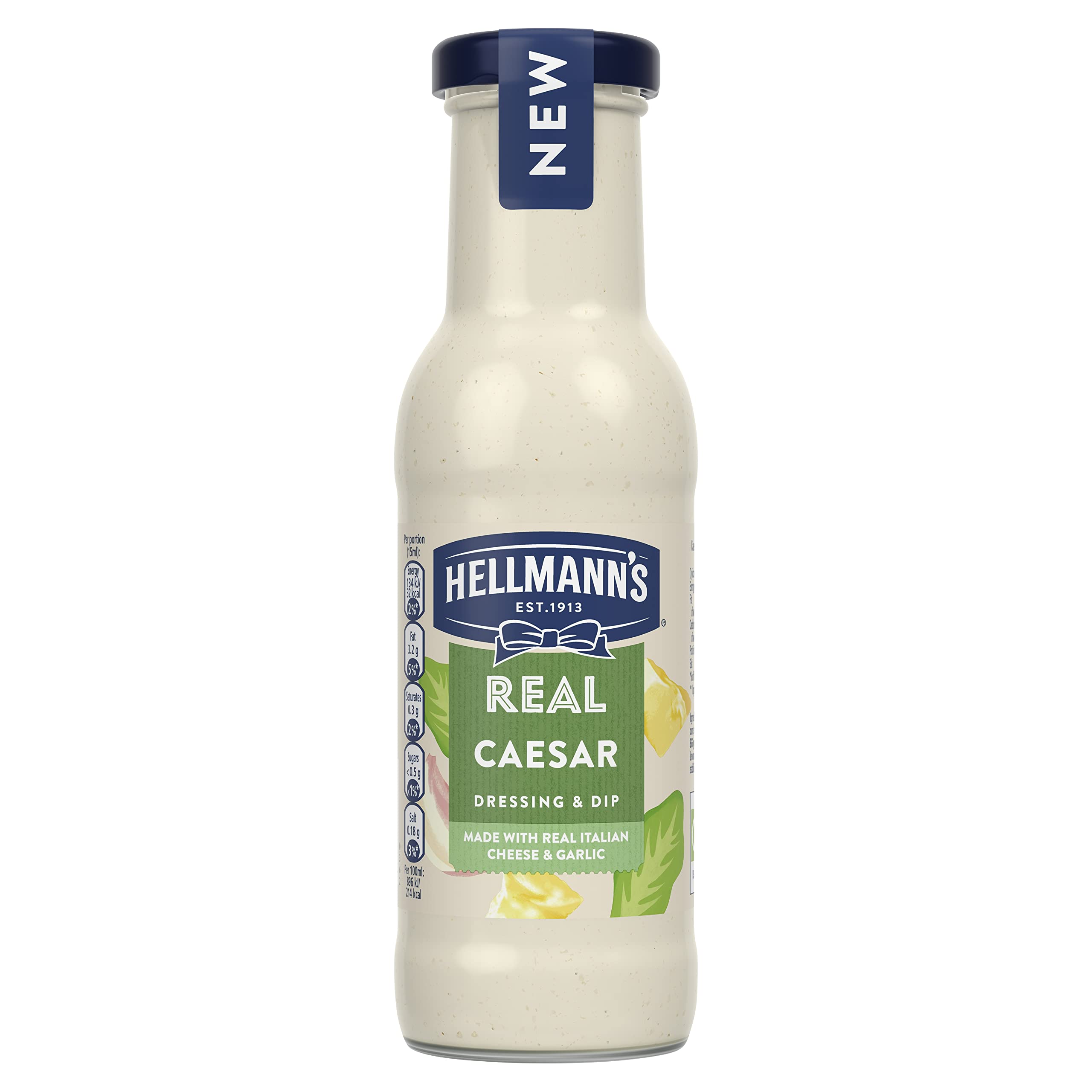 Hellmann's Real Caesar Salad Dressing & Dip - Creamy Tangy Dressing with Italian Cheese & Garlic, 460g
