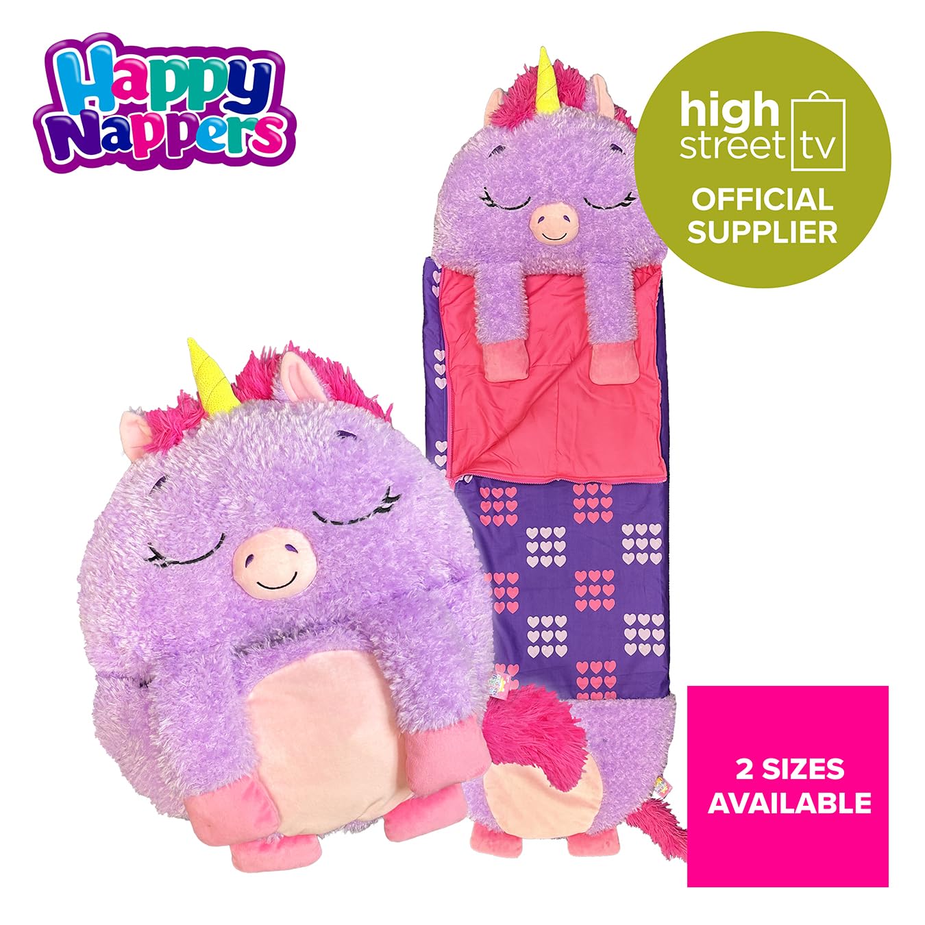 Happy Nappers Kids Sleeping Bag - Purple Unicorn - 2-in-1 Plush Toy & Sleeping Bag for Nap Time or Play