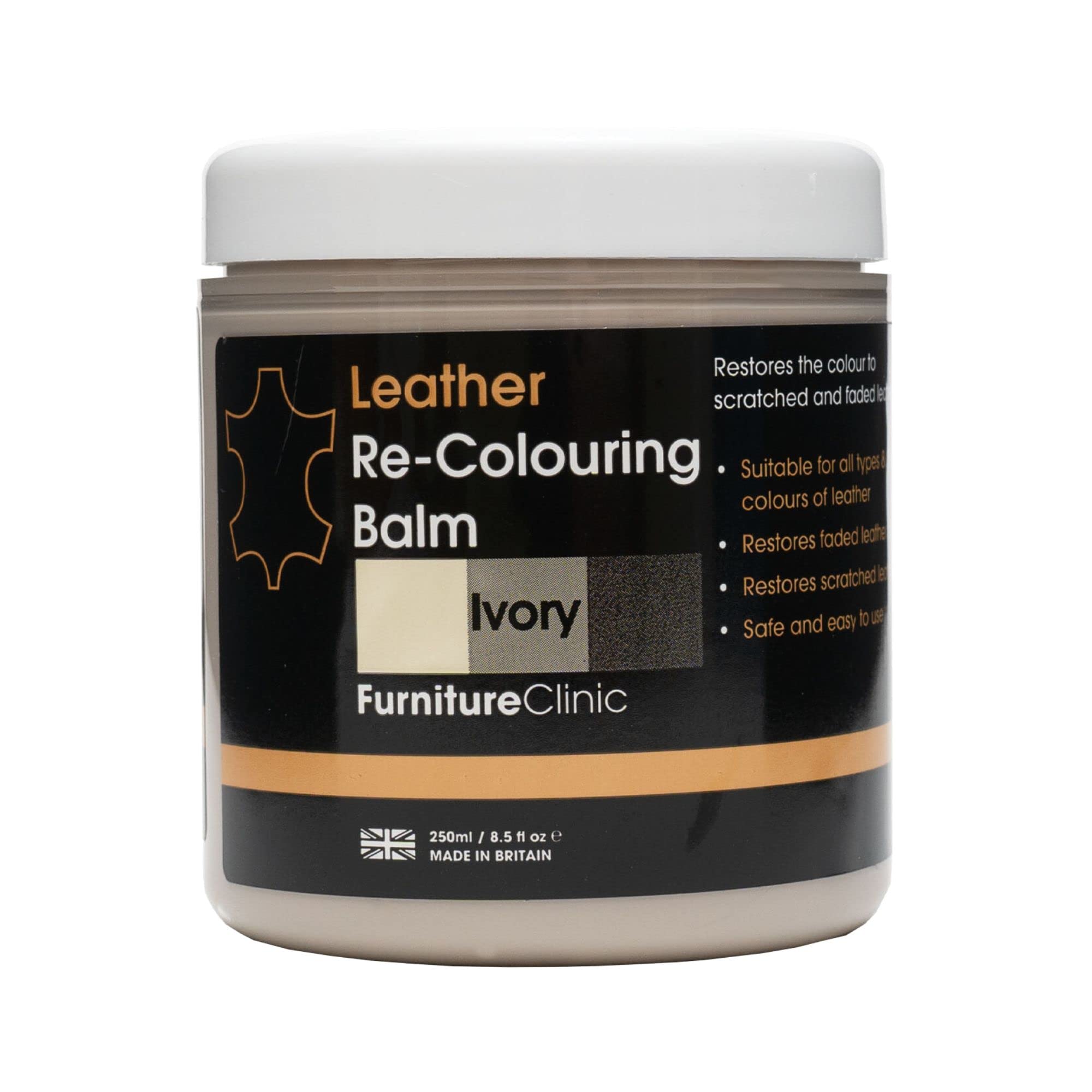 Furniture Clinic Leather Recolouring Balm - Ivory Shade for Faded & Scratched Sofas, Car Seats, Shoes, and Clothing