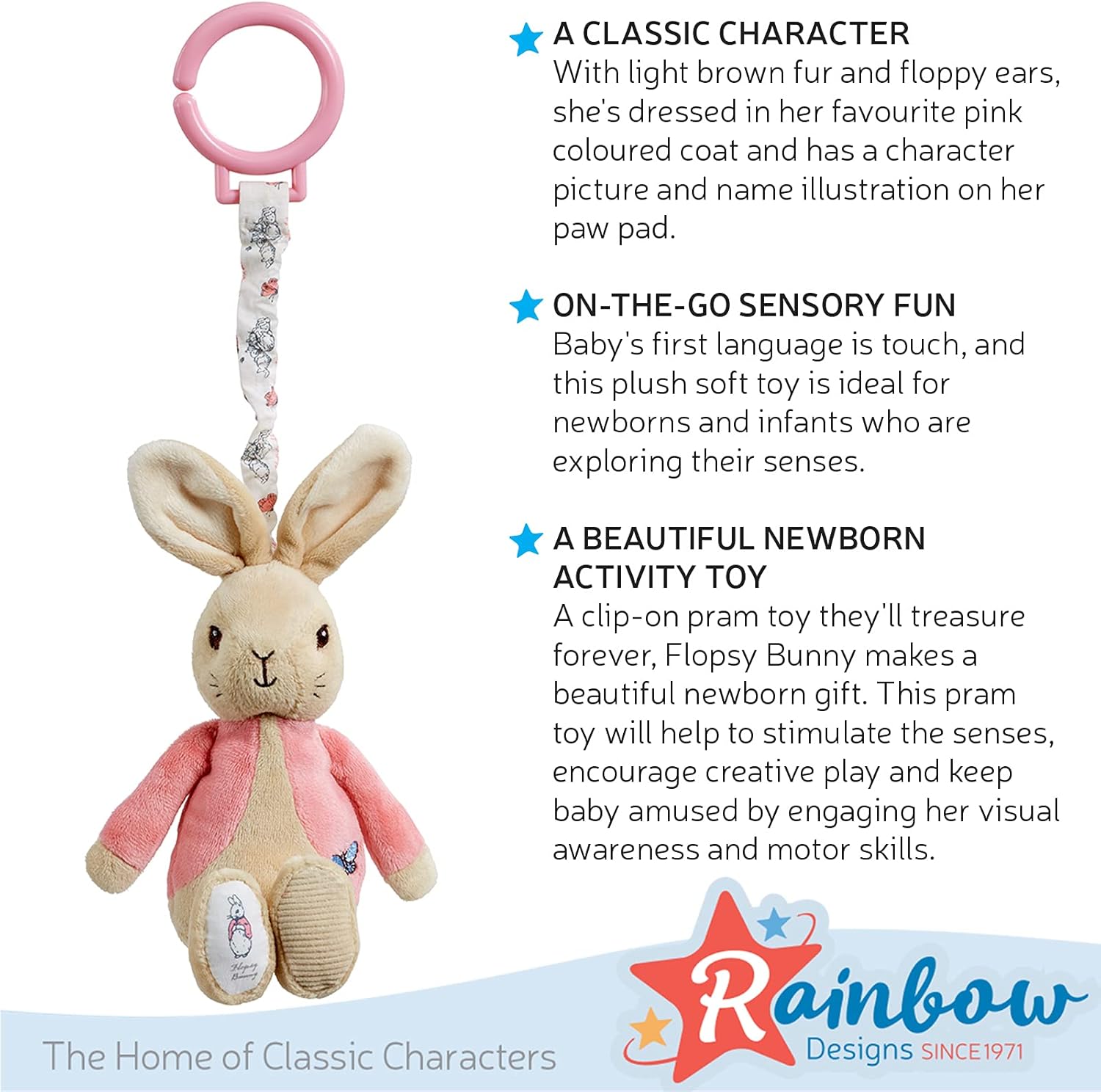 Rainbow Designs Flopsy Bunny Jiggle Attachable Pram Toy - Beatrix Potter Character, 1 Month+ 4