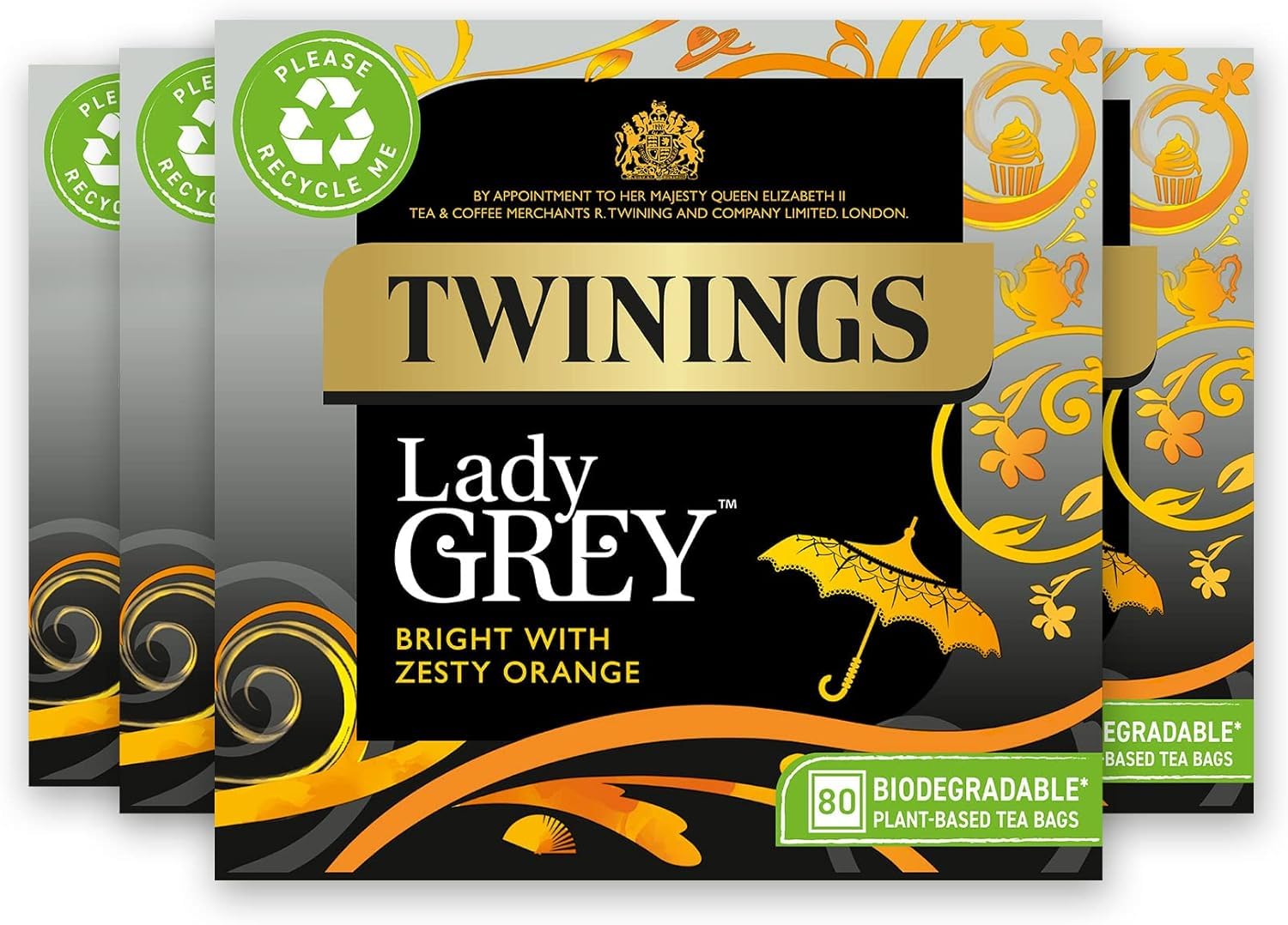 Twinings Lady Grey Black Tea - Zesty Orange & Lemon Peel Flavor | 320 Teabags (Pack of 4) 1