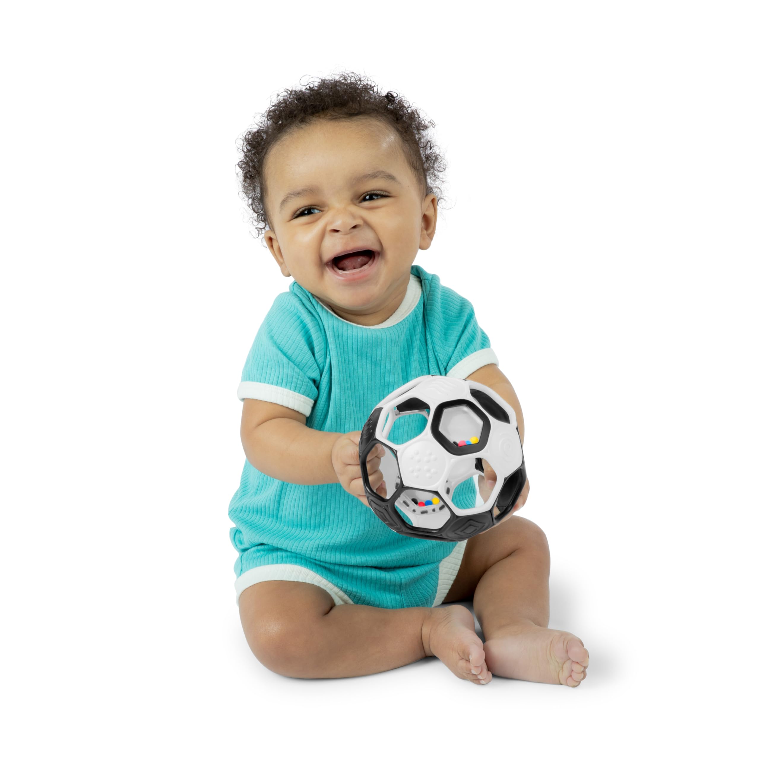 Bright Starts Oball Grippin' Goals Rattle Football Baby Ball - Black & White, 0-3 Years