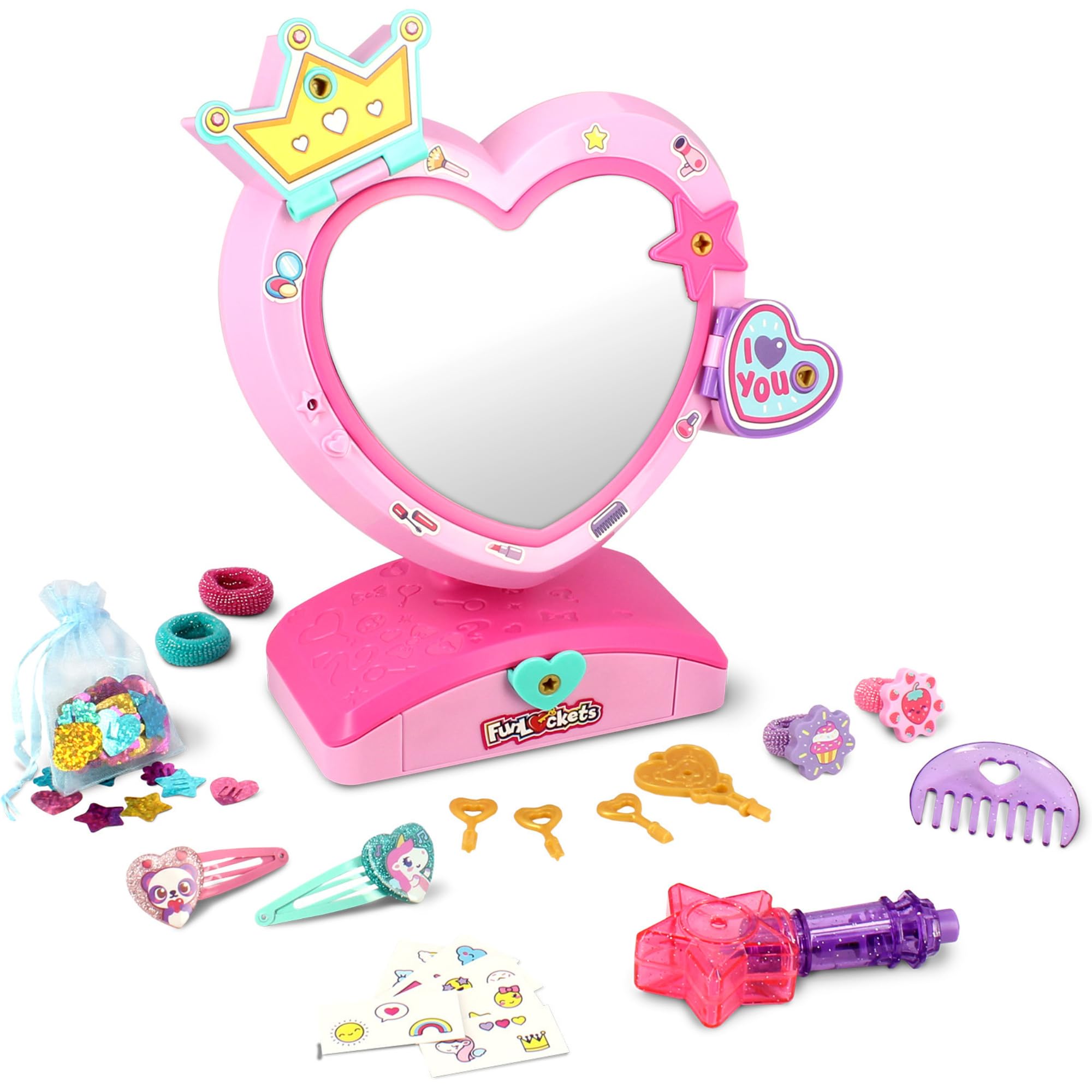 Funlockets Secret Mirror with Hair Shimmers - Tangle-Free Glitter Hair Styling Kit for Kids