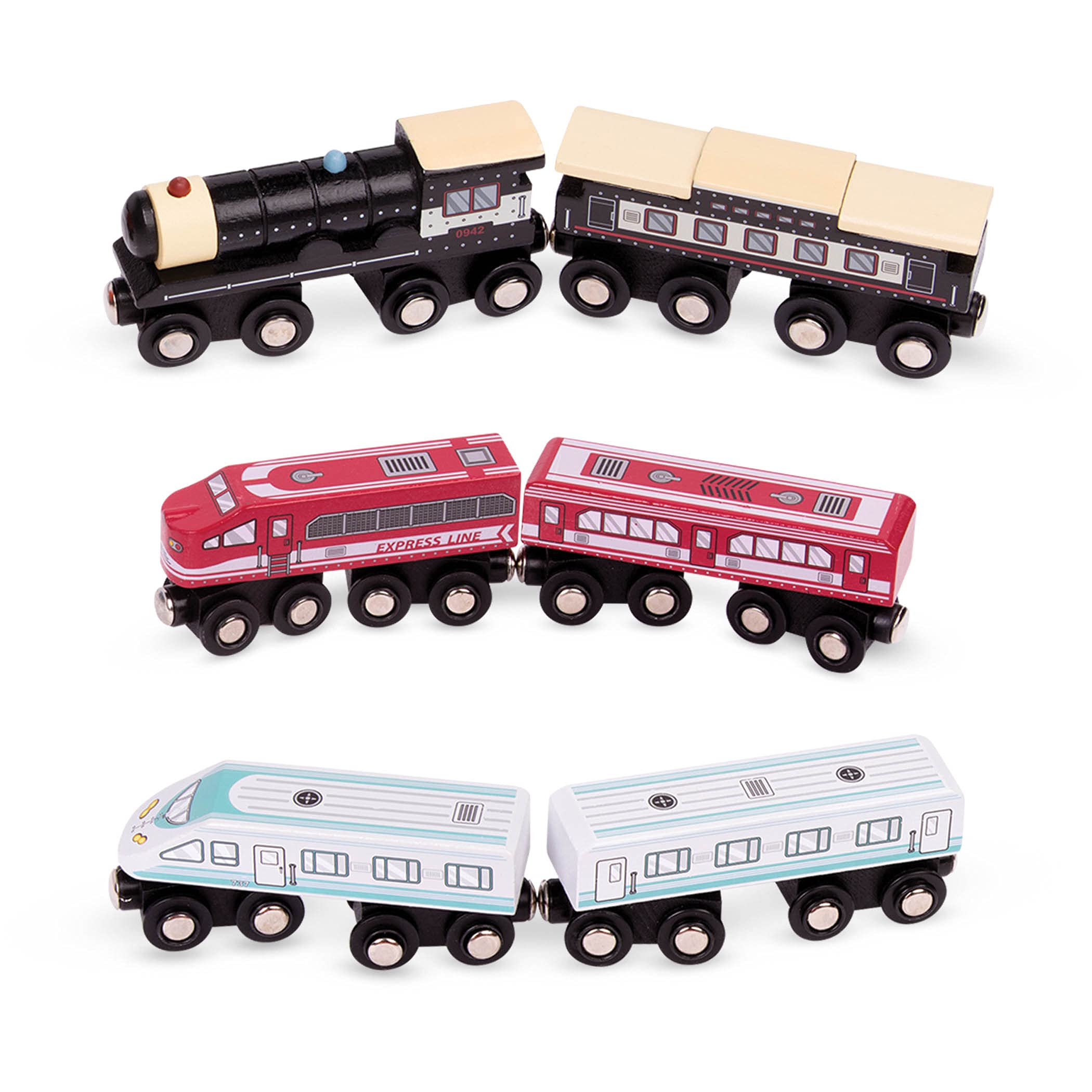 Battat Wooden Magnetic Train Set - 6-Piece Classic Toy Trains for Kids 3+