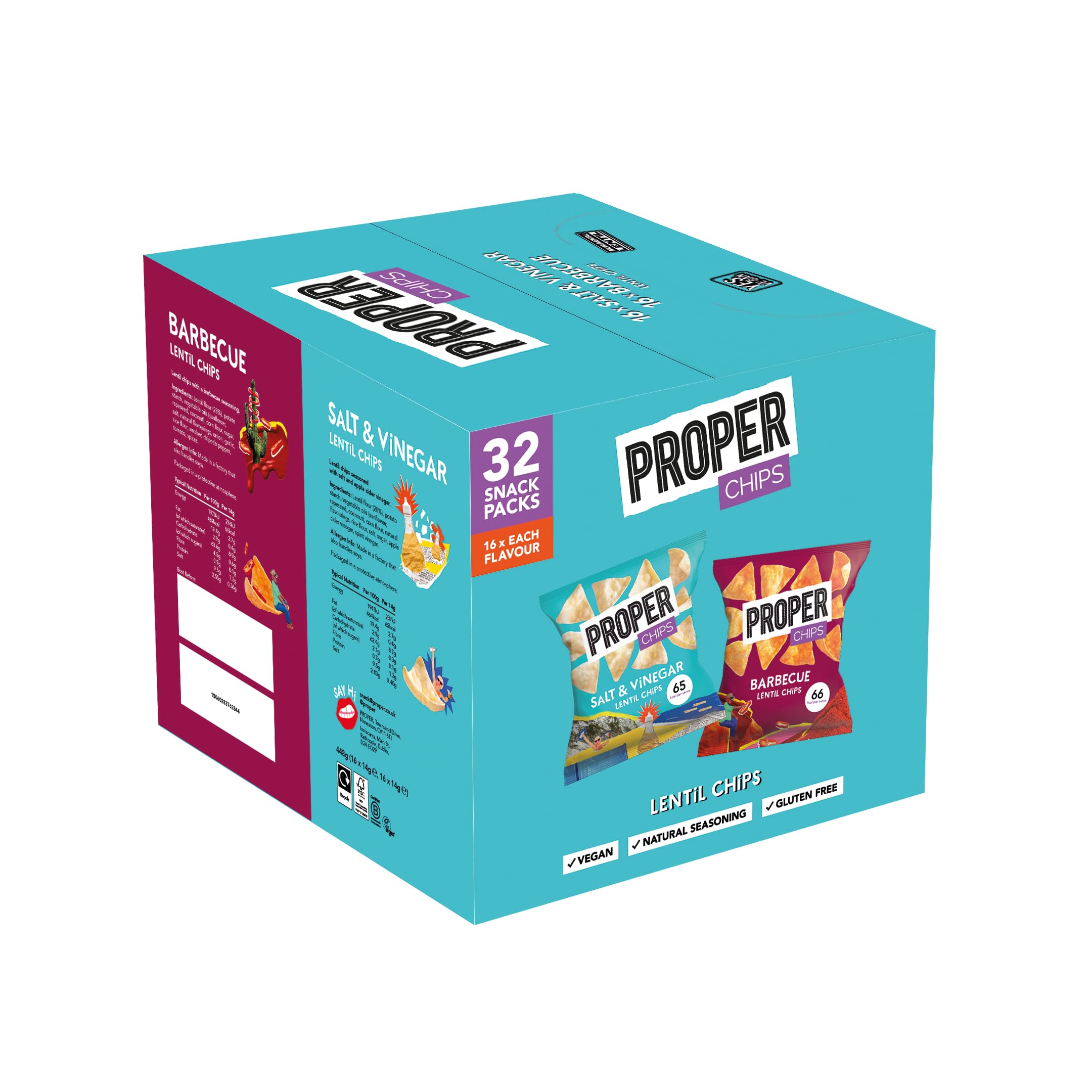 PROPER - Multipack Barbecue & Salt & Vinegar Lentil Chips, Vegan, Gluten Free