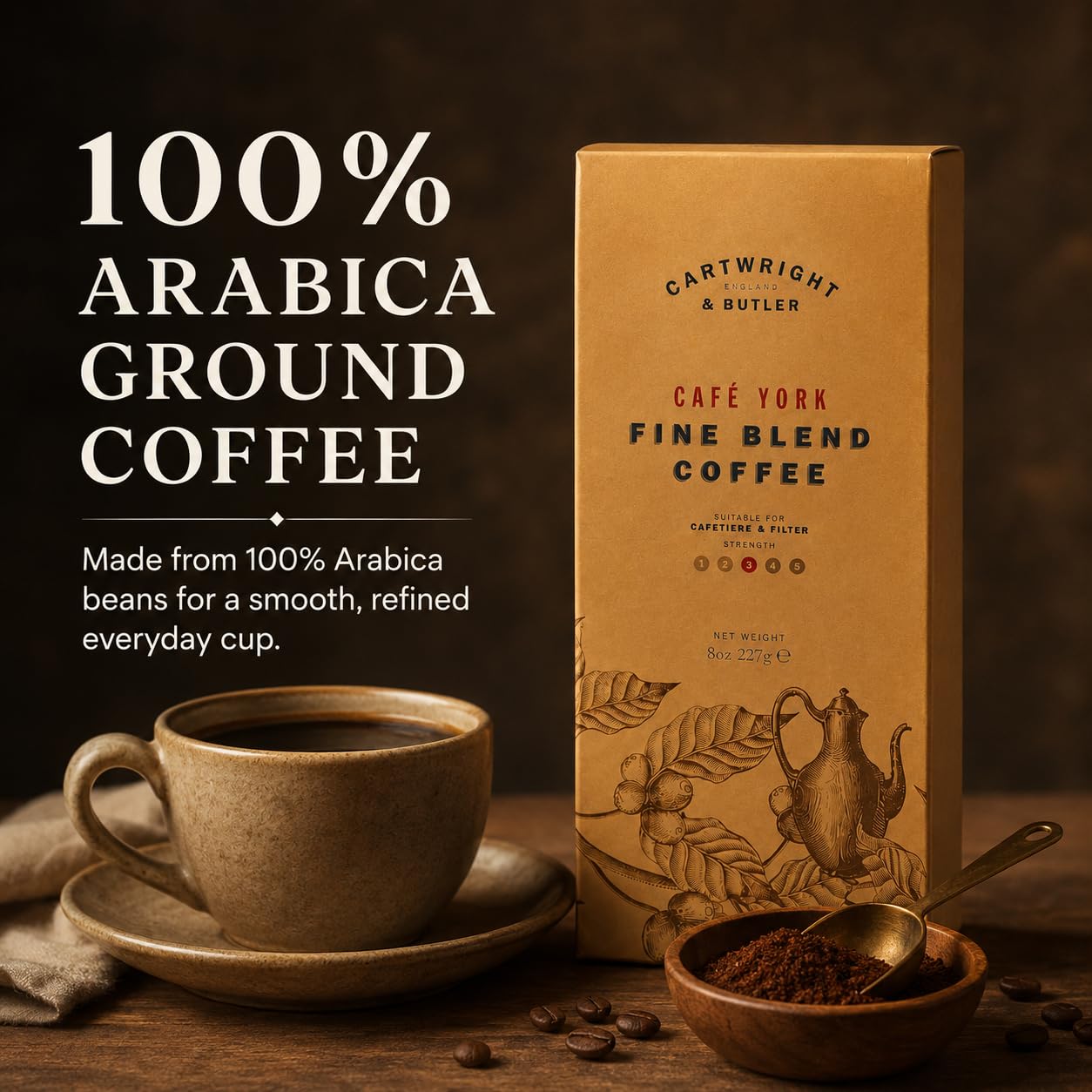 Cartwright & Butler Cafe York Blend Ground Coffee - 100% Arabica | Medium Roast | 227g Carton 3
