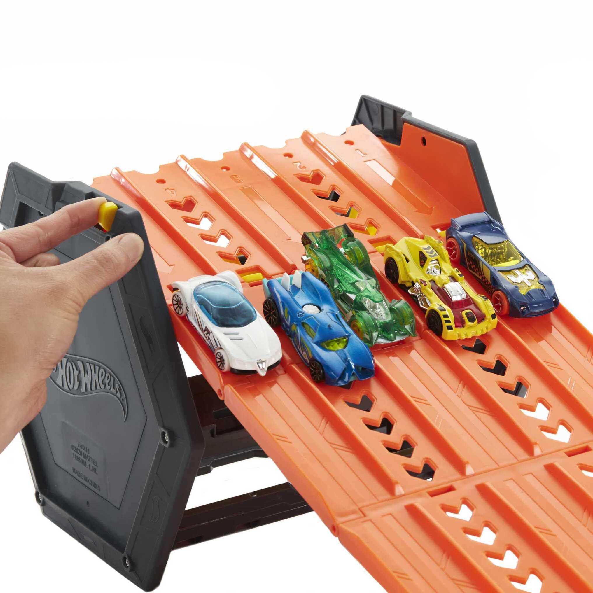 Hot Wheels Roll Out Raceway Track Set - 5-Lane Racing & Toy Storage Bucket | Ages 4+ | HGK41 5