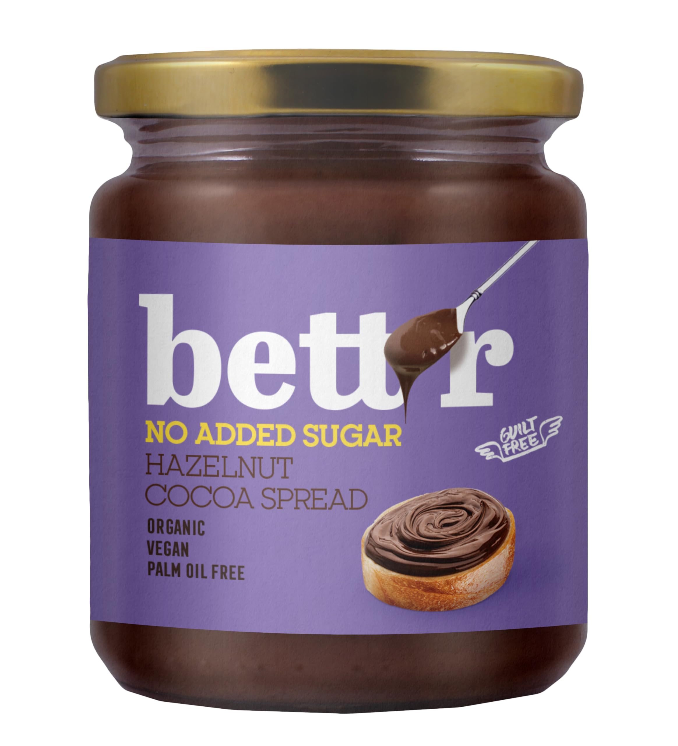 Bett'r Organic Hazelnut Cocoa Cream Spread - No Added Sugar, Vegan, Palm Oil Free