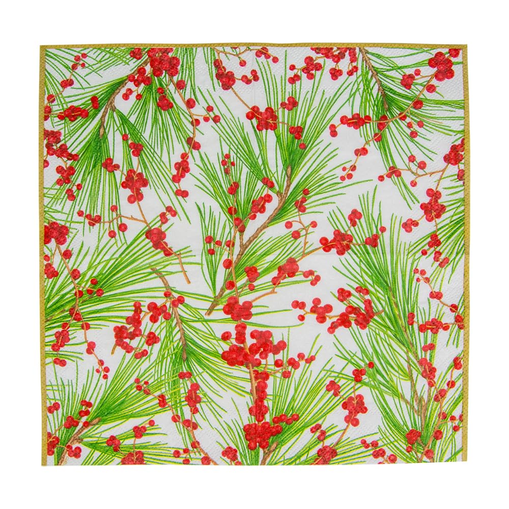 Caspari Berries and Pine Triple-Ply Paper Cocktail Napkins - 20 Per Package 14