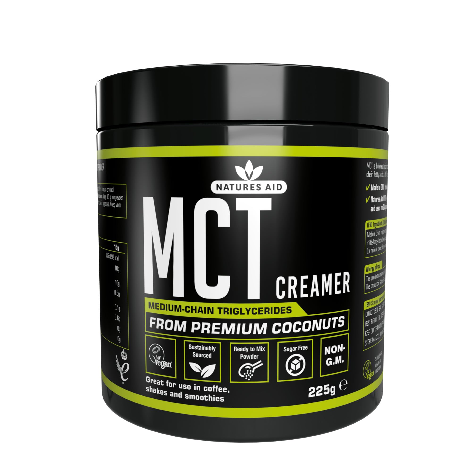 Natures Aid MCT Oil Creamer Powder - Vegan, Sustainably Sourced, Rapidly Absorbed for Energy - 100% Coconut Oil