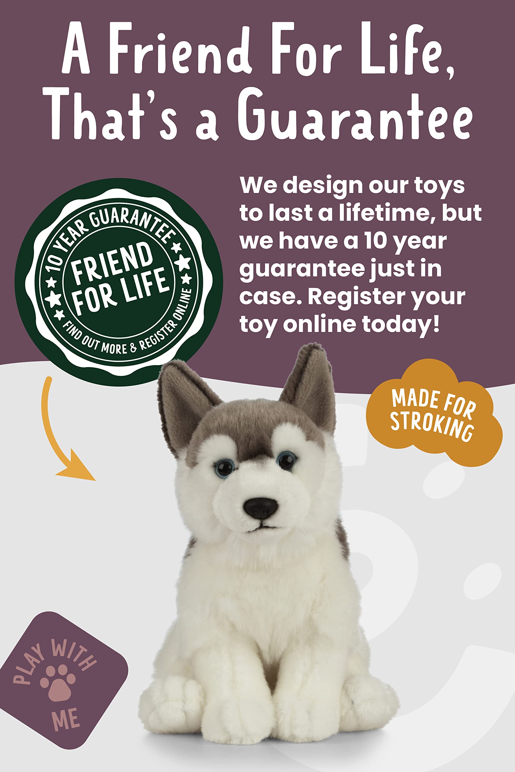 Living Nature Husky, Realistic Soft Cuddly Dog Toy, Naturli Eco-Friendly Plush, 21cm, Blue,grey,white