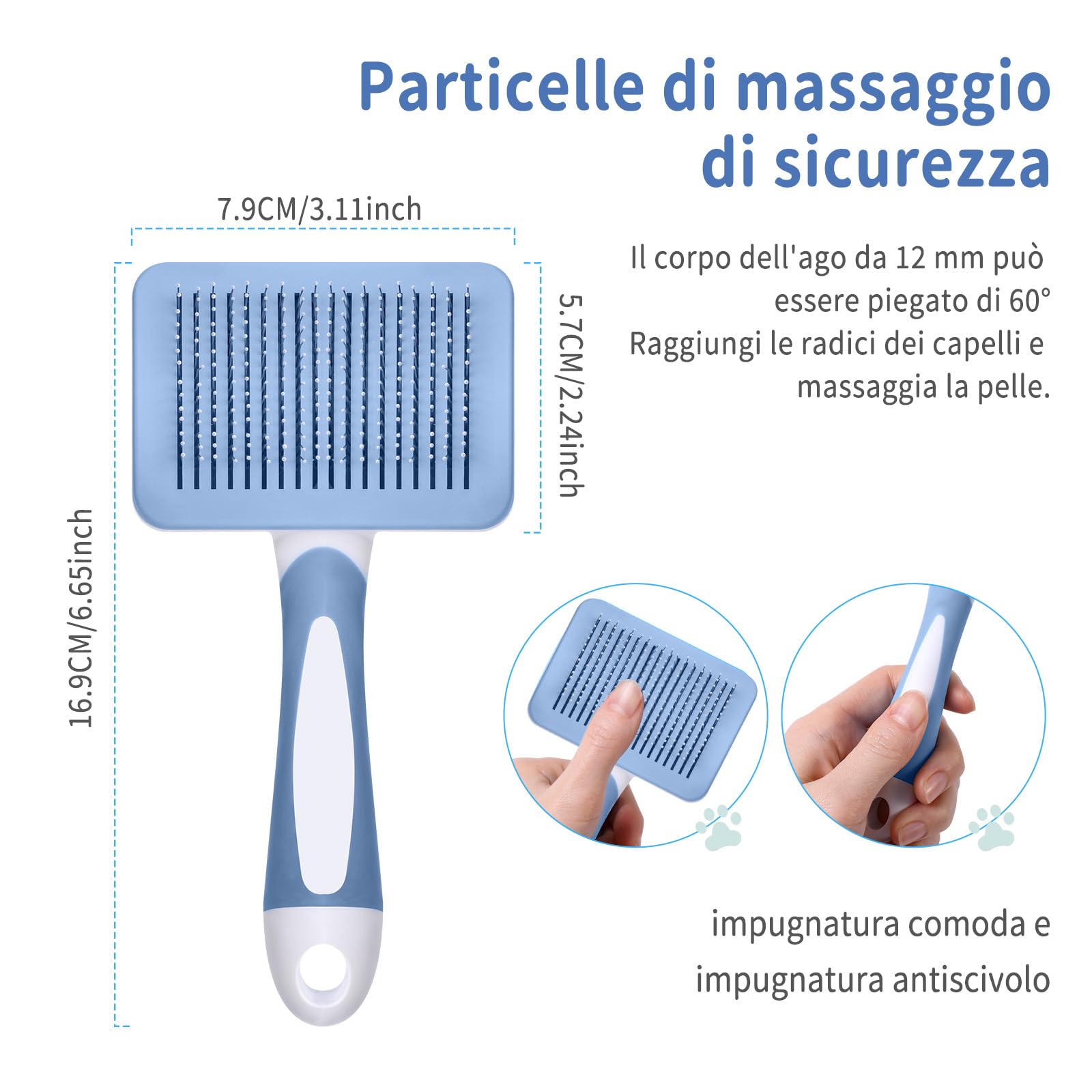 Vinabo Self-Cleaning Pet Brush for Dogs and Cats | Stainless Steel Bristles | Blue 2