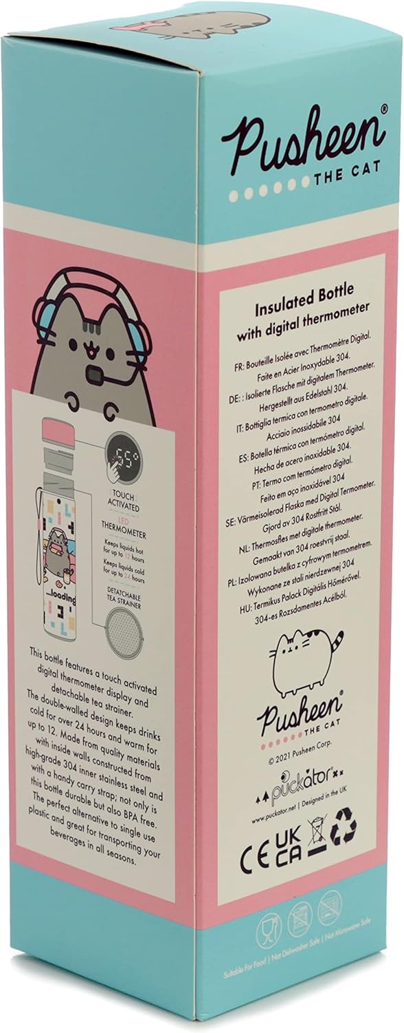 Puckator Pusheen Stainless Steel Insulated Water Bottle with LED Temperature Display (BOT149)