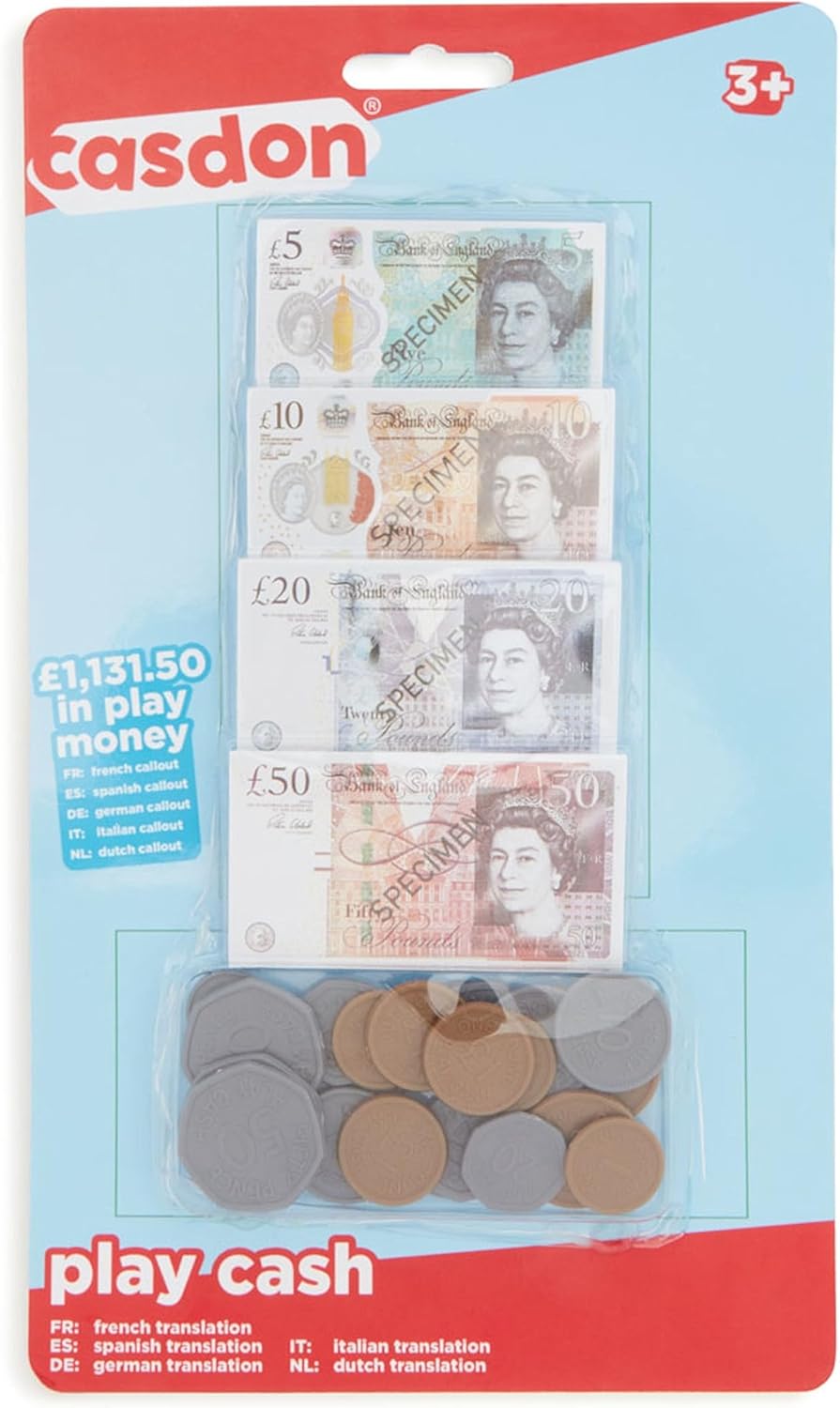 Casdon Little Shopper Play Cash Set, 82-Piece Toy Money for Role Play