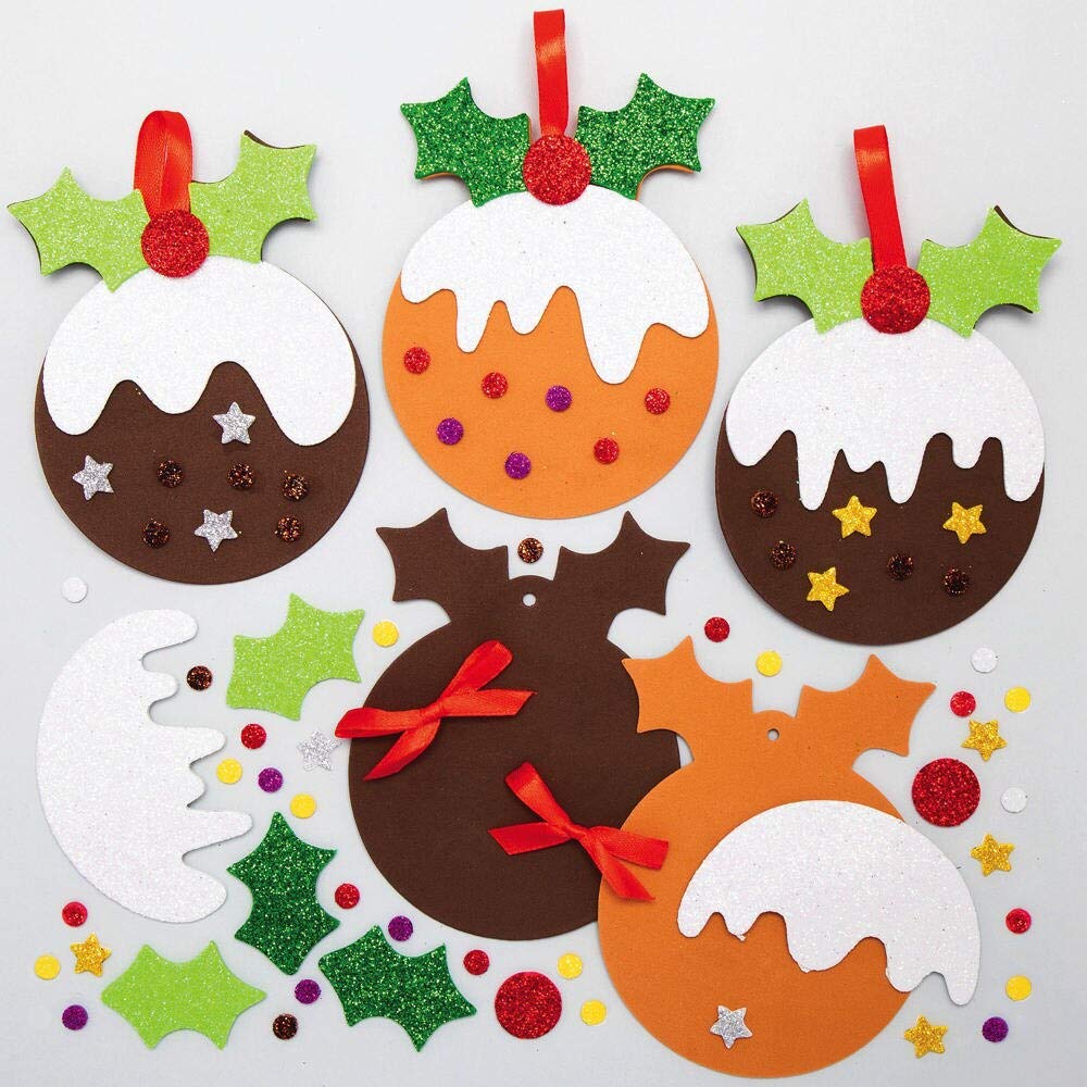 Baker Ross AX344 Christmas Pudding Mix and Match Decoration Craft Kit - 8 Pack, Ages 3+