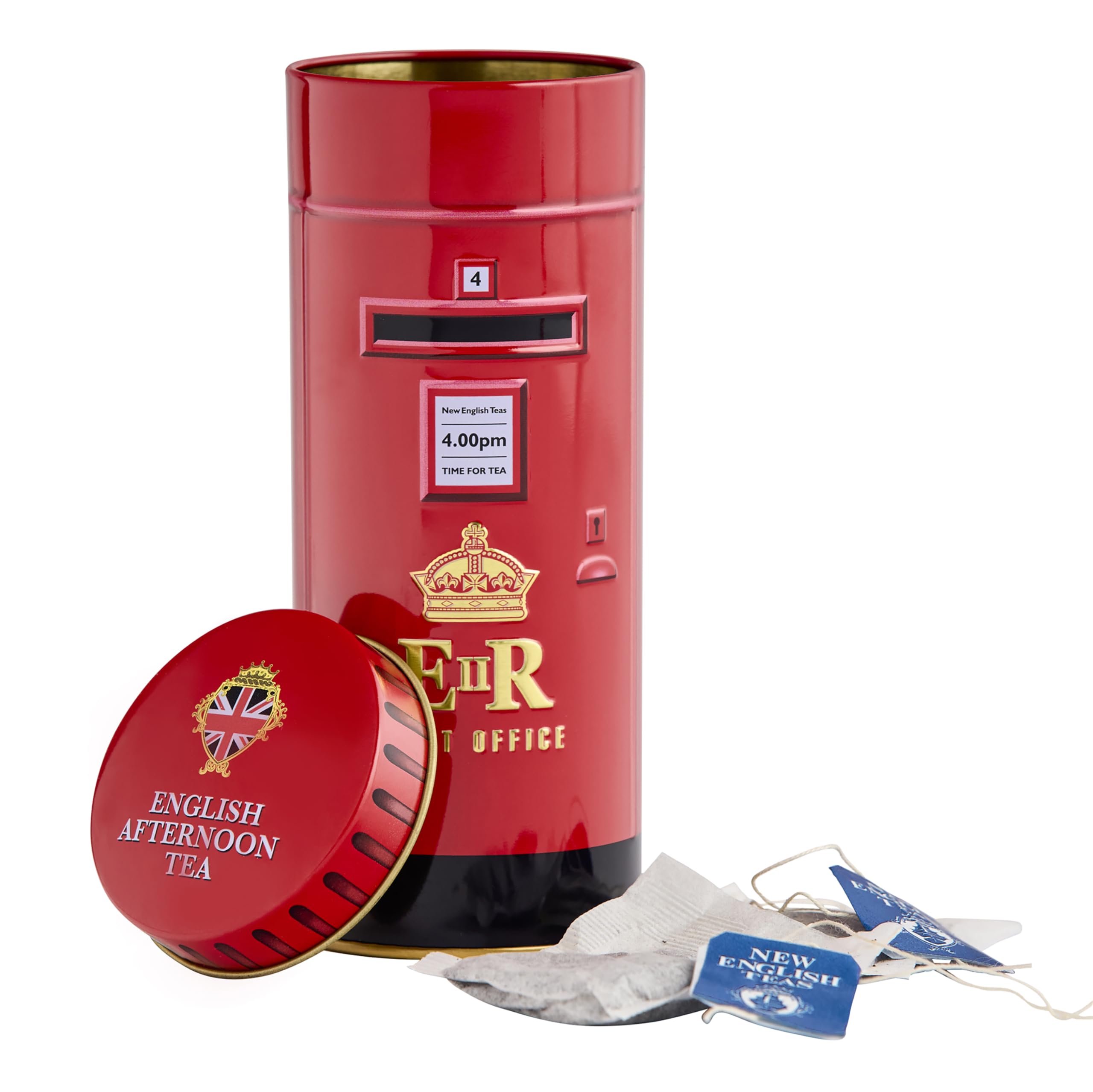 New English Teas British Post Box Tea Caddy with 14 English Breakfast Teabags - UK Souvenir Gift