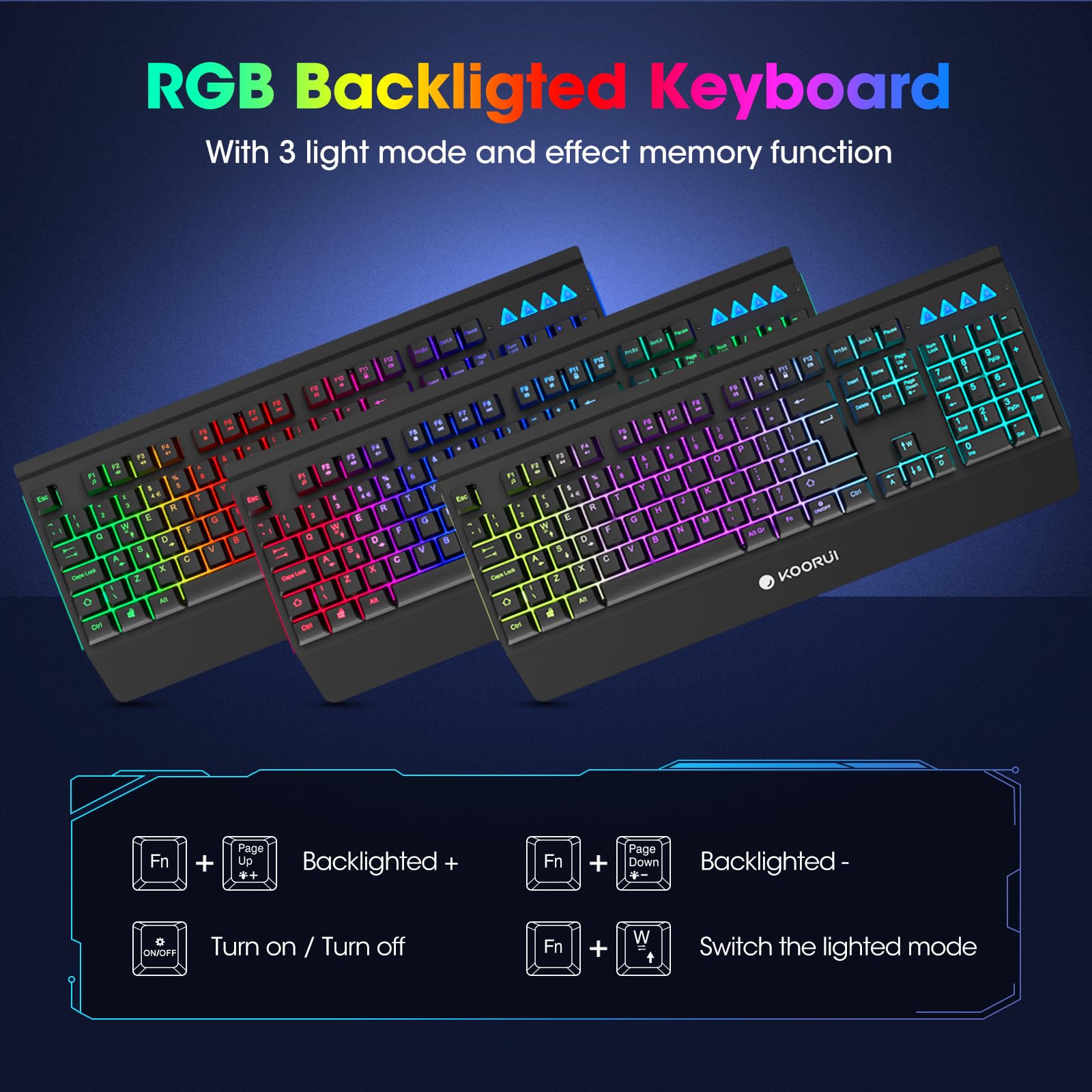 KOORUI Gaming Keyboard - Wired Mechanical Tactile Switch RGB Backlit 104-Key PC & Mac