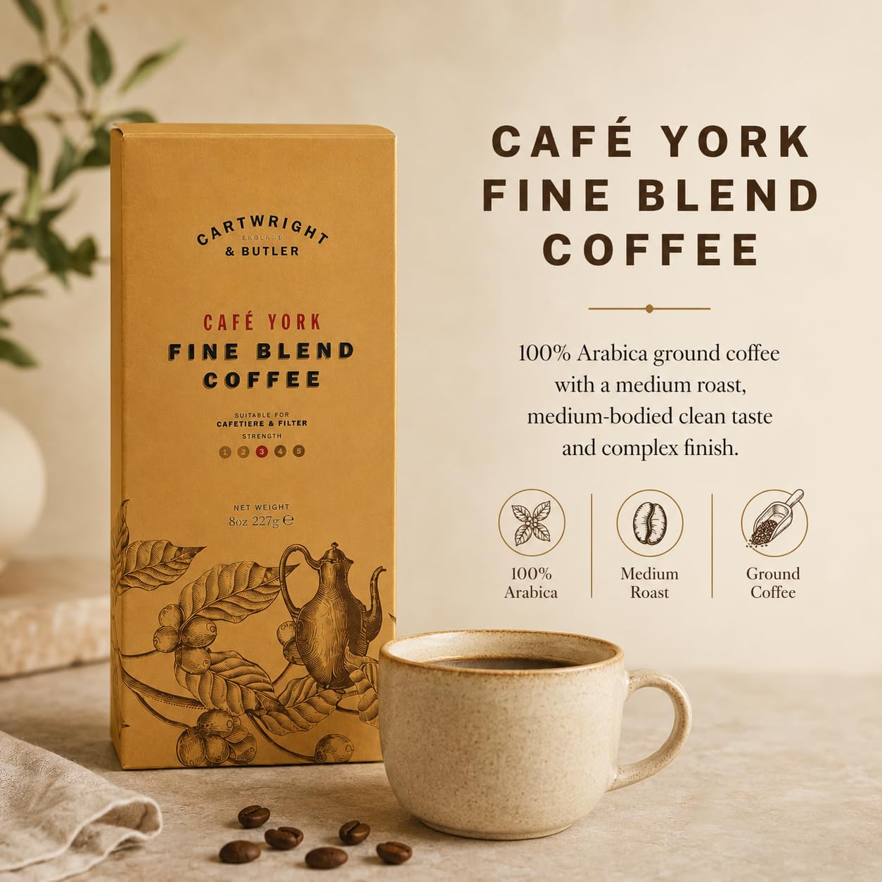 Cartwright & Butler Cafe York Blend Ground Coffee - 100% Arabica | Medium Roast | 227g Carton 2