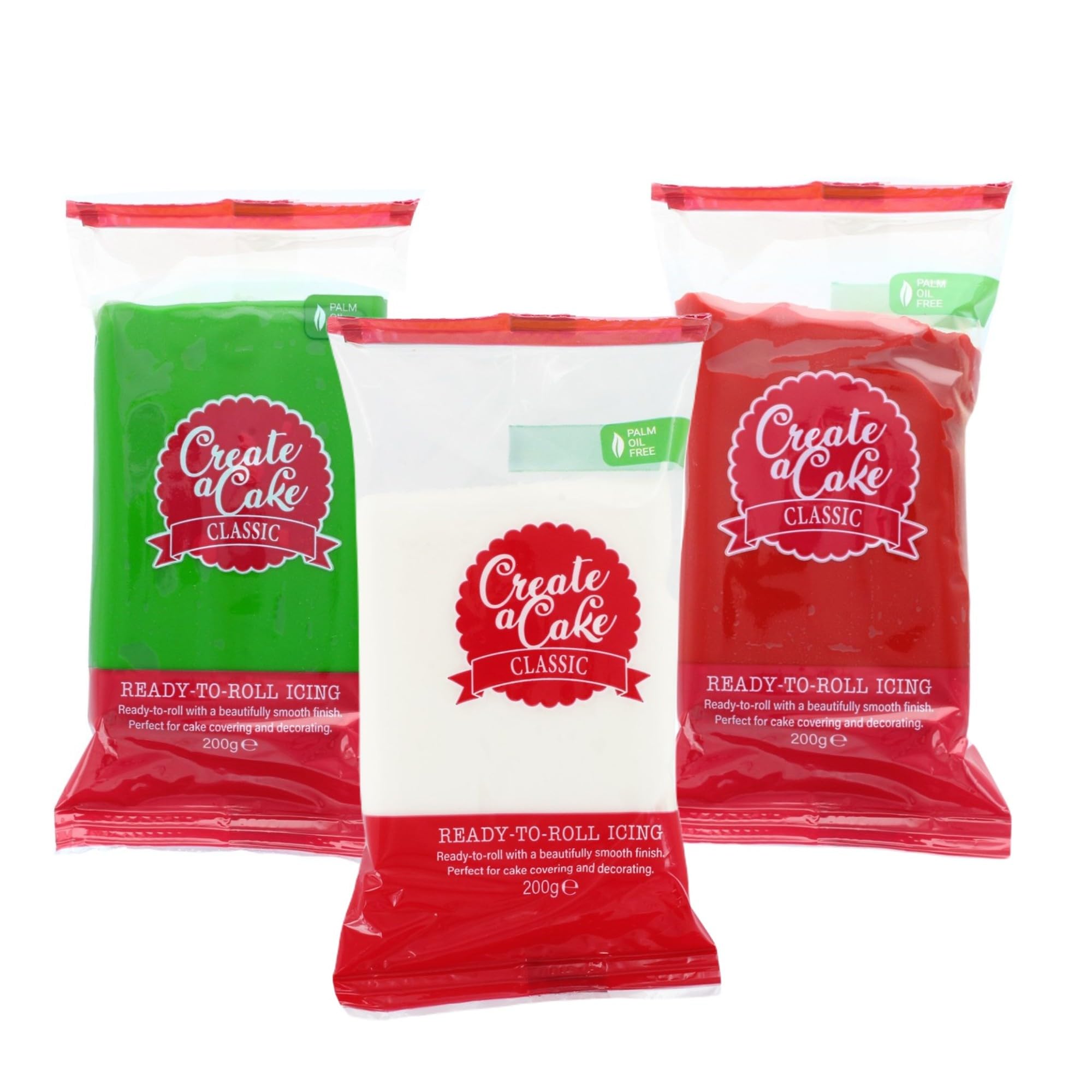 Culpitt - Create A Cake Ready to Roll Icing Red, Green & White Christmas Multipack 5