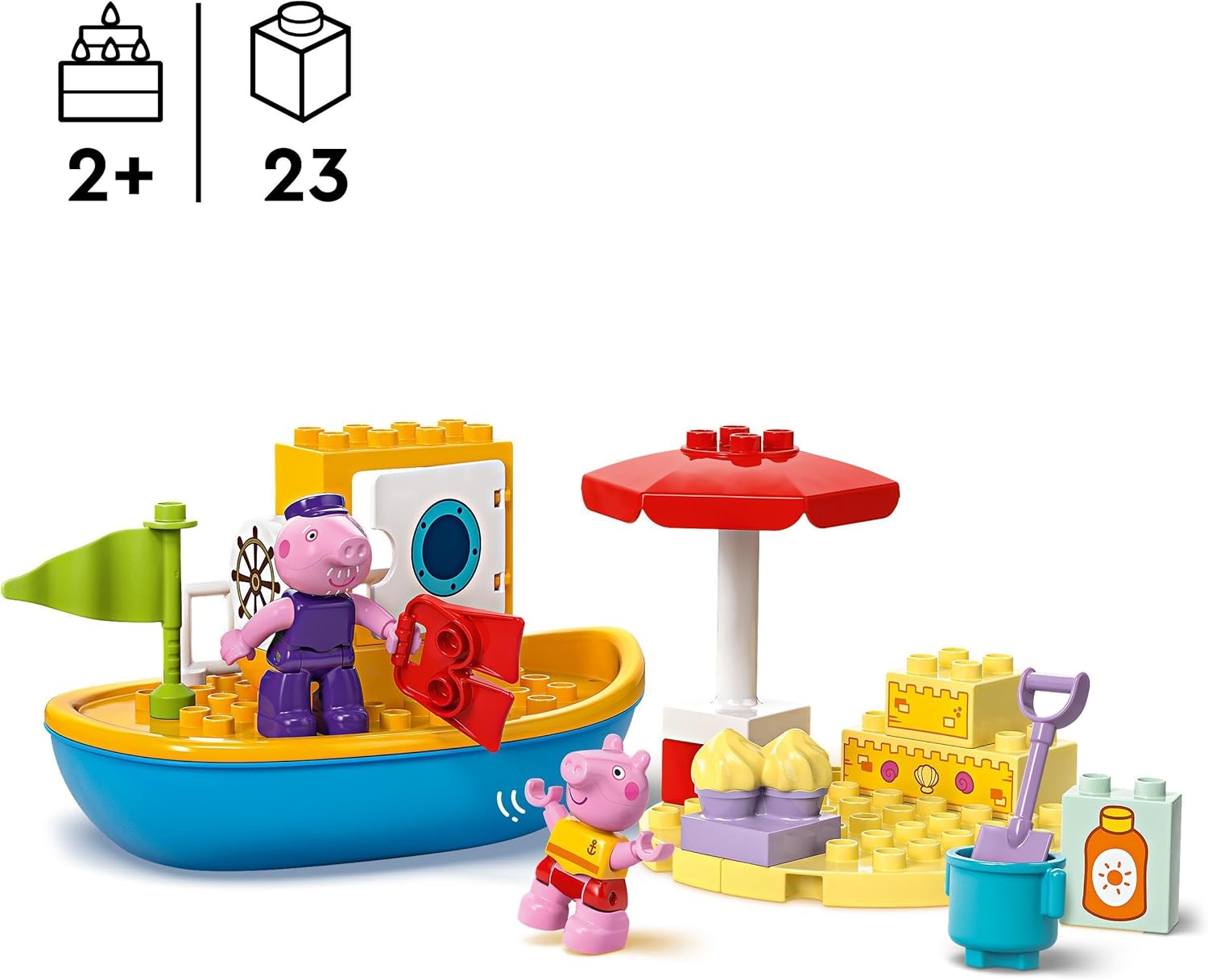 LEGO DUPLO Peppa Pig Boat Trip Playset - Floating Boat Toy for Toddlers 2+ 3