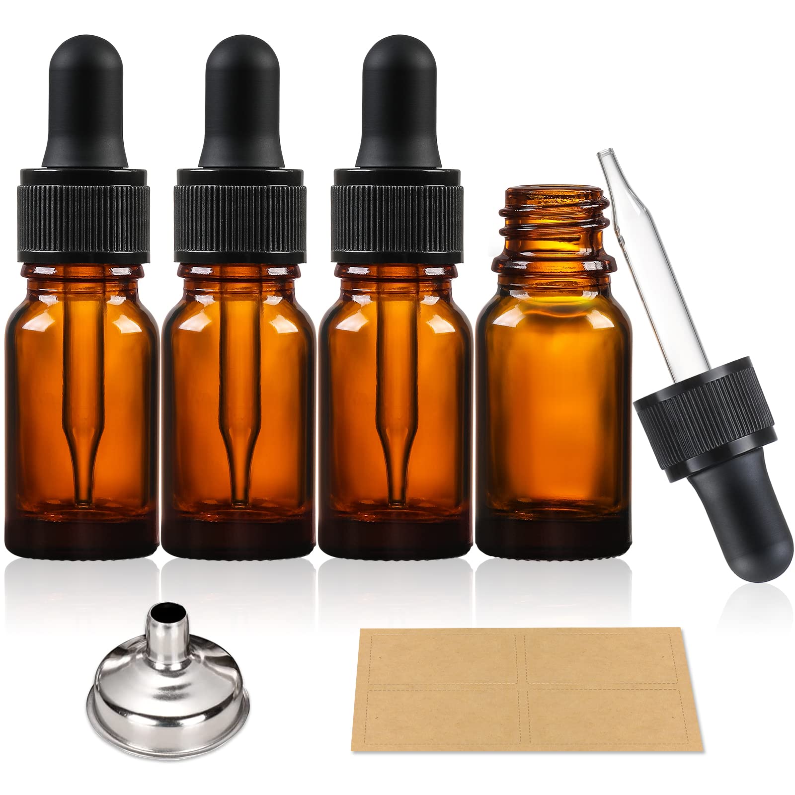 AOZITA 10ml Amber Glass Dropper Bottles - Leakproof, Travel Size | 4 Pack 1