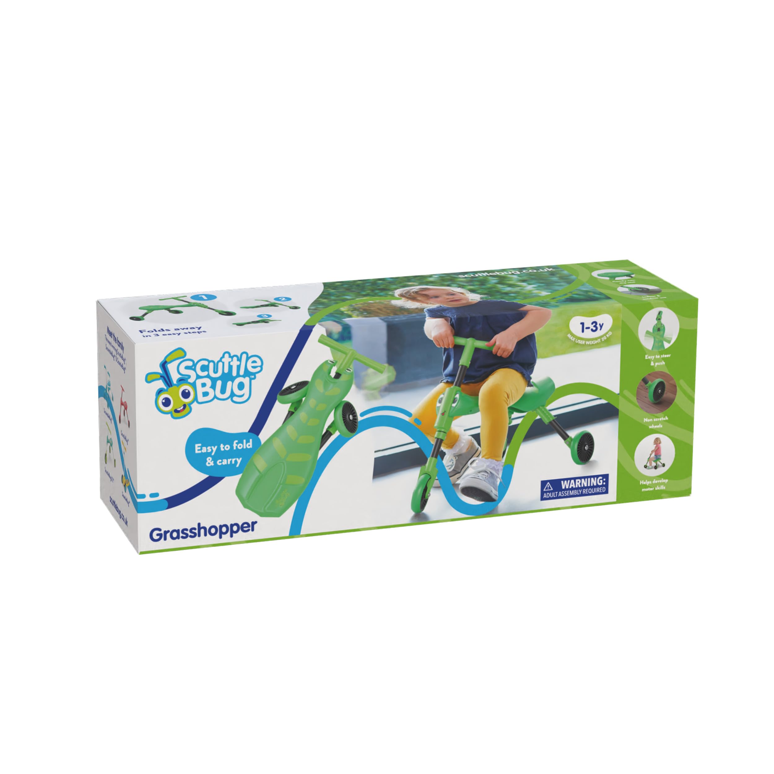 Scuttlebug 3-Wheel Foldable Ride-On Tricycle - Grasshopper Design for 1-3 Year Olds 3