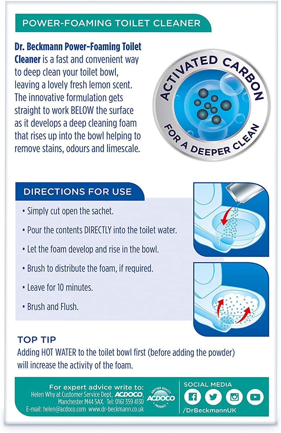 Dr. Beckmann - Power-Foaming Toilet Cleaner, Activated Carbon Formula, 100g (3 Count) 5