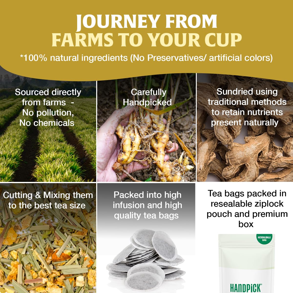 HANDPICK Lemon Ginger Tea Bags (100 Count) | Herbal Tea with Lemon, Ginger, Lemongrass & Licorice | Eco-Conscious Round Tea Bags for Hot or Cold Brew 7