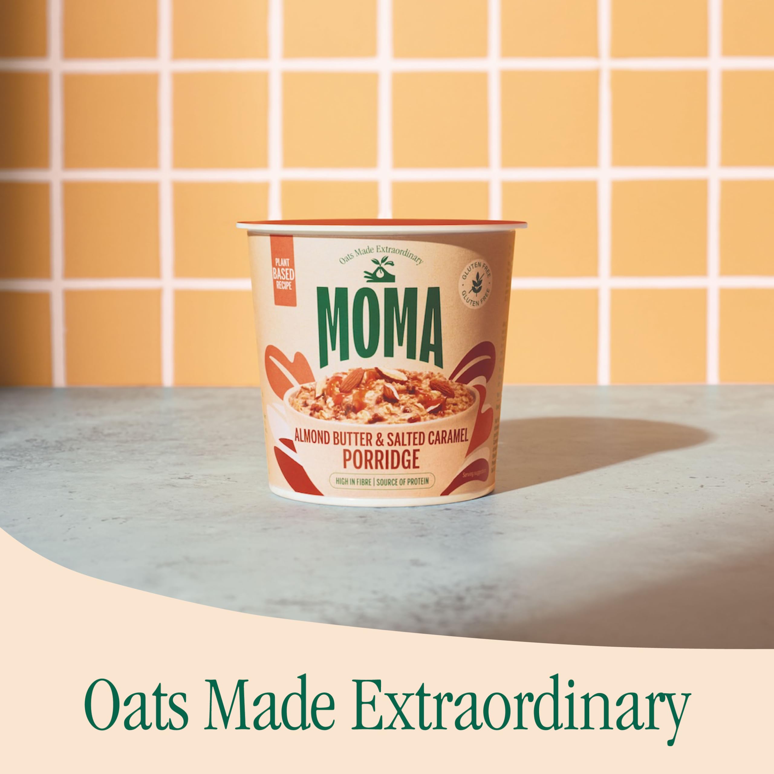 MOMA Almond Butter & Salted Caramel Instant Porridge Pots - Box of 12 x 55g - Gluten Free, Vegan, High in Fibre 3