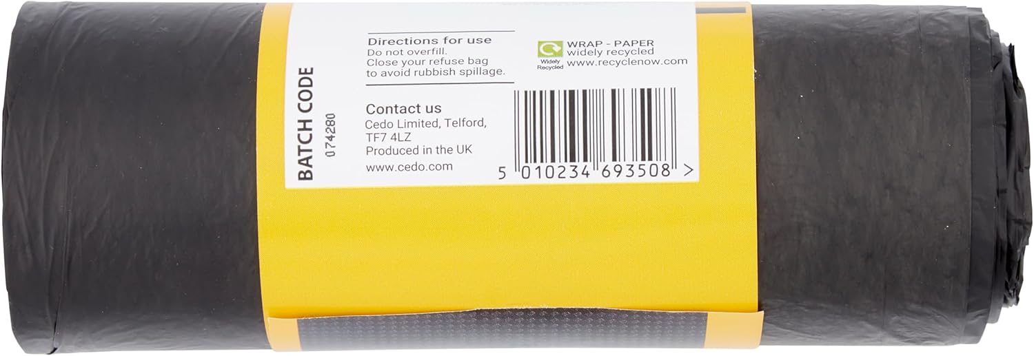 Polylina 20 Pack 75L Flat Top Black Bin Liners Made with 70% Recycled Plastic